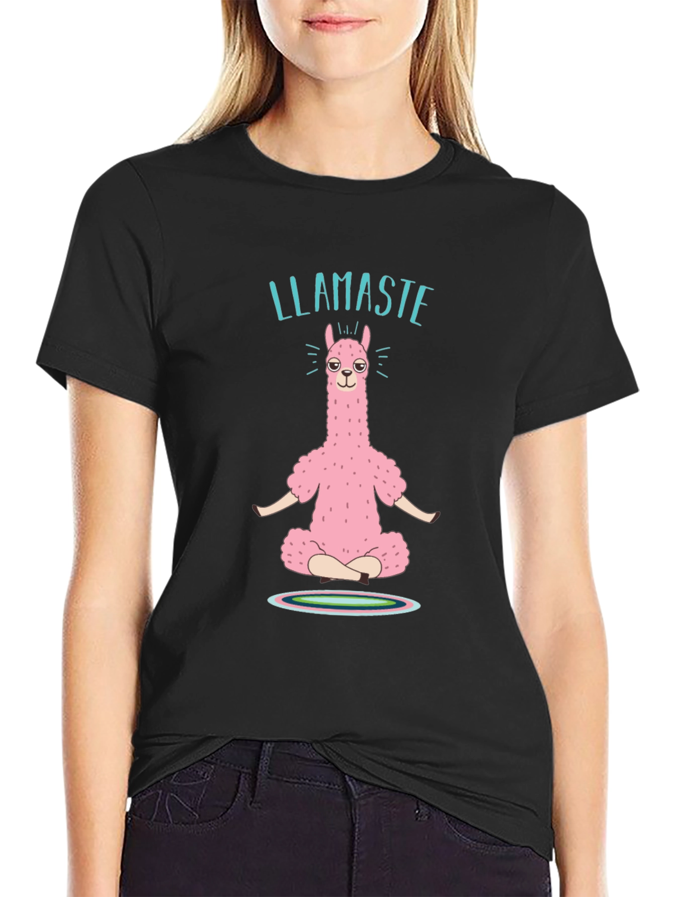 Black Llamaste Yoga Black T-Shirt view 2