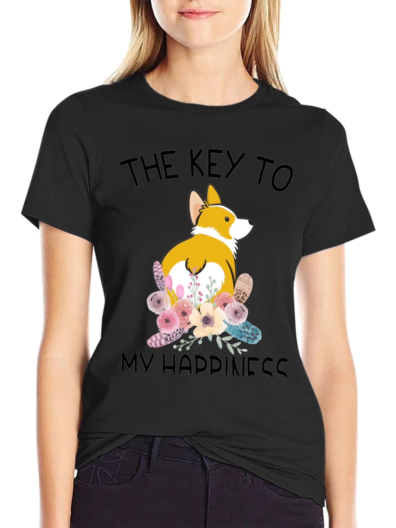 Black Corgi Happiness T-Shirt view 2