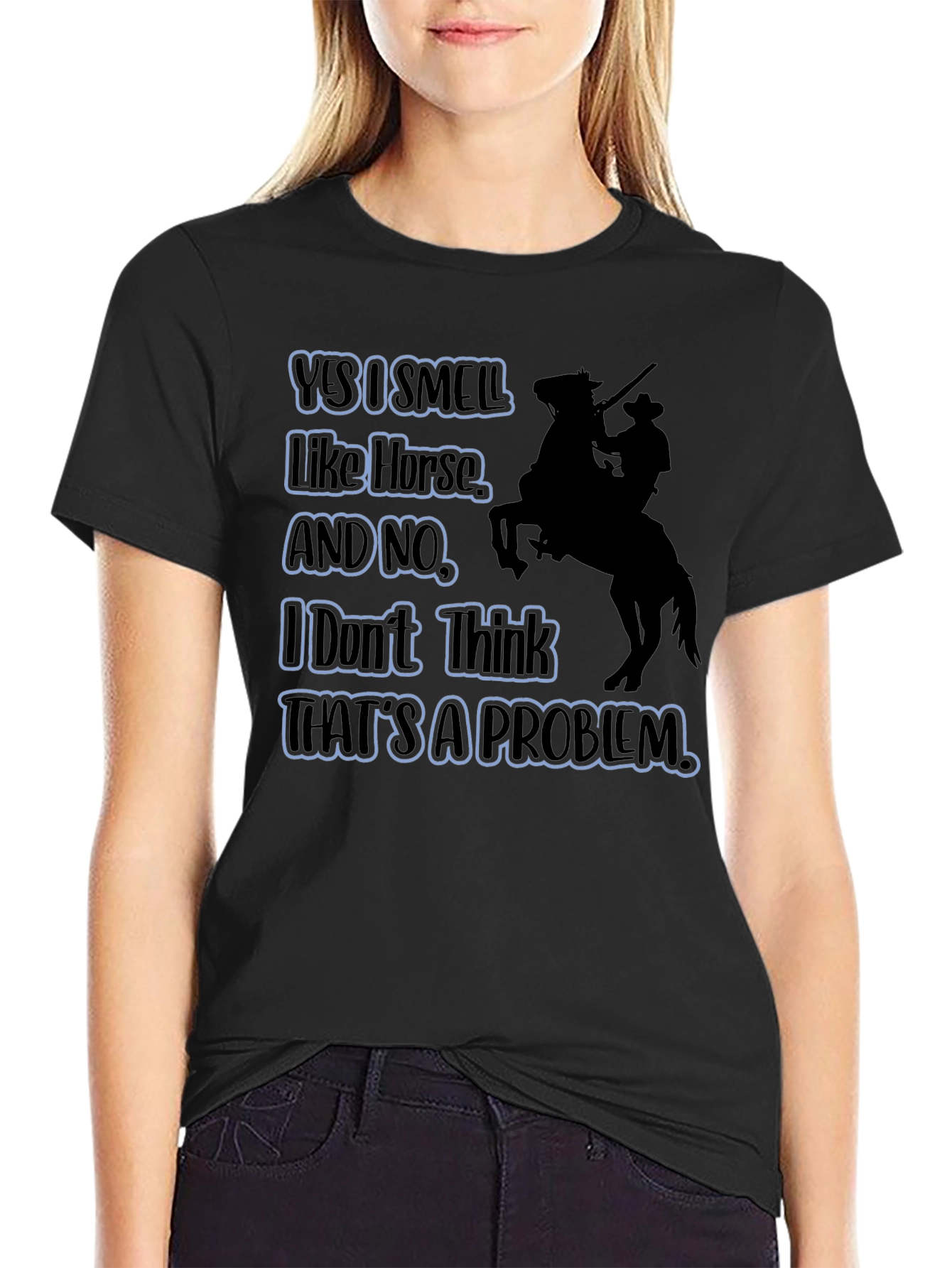 Black Humorous "Yes I Smell Like Horse" Graphic T-Shirt view 2