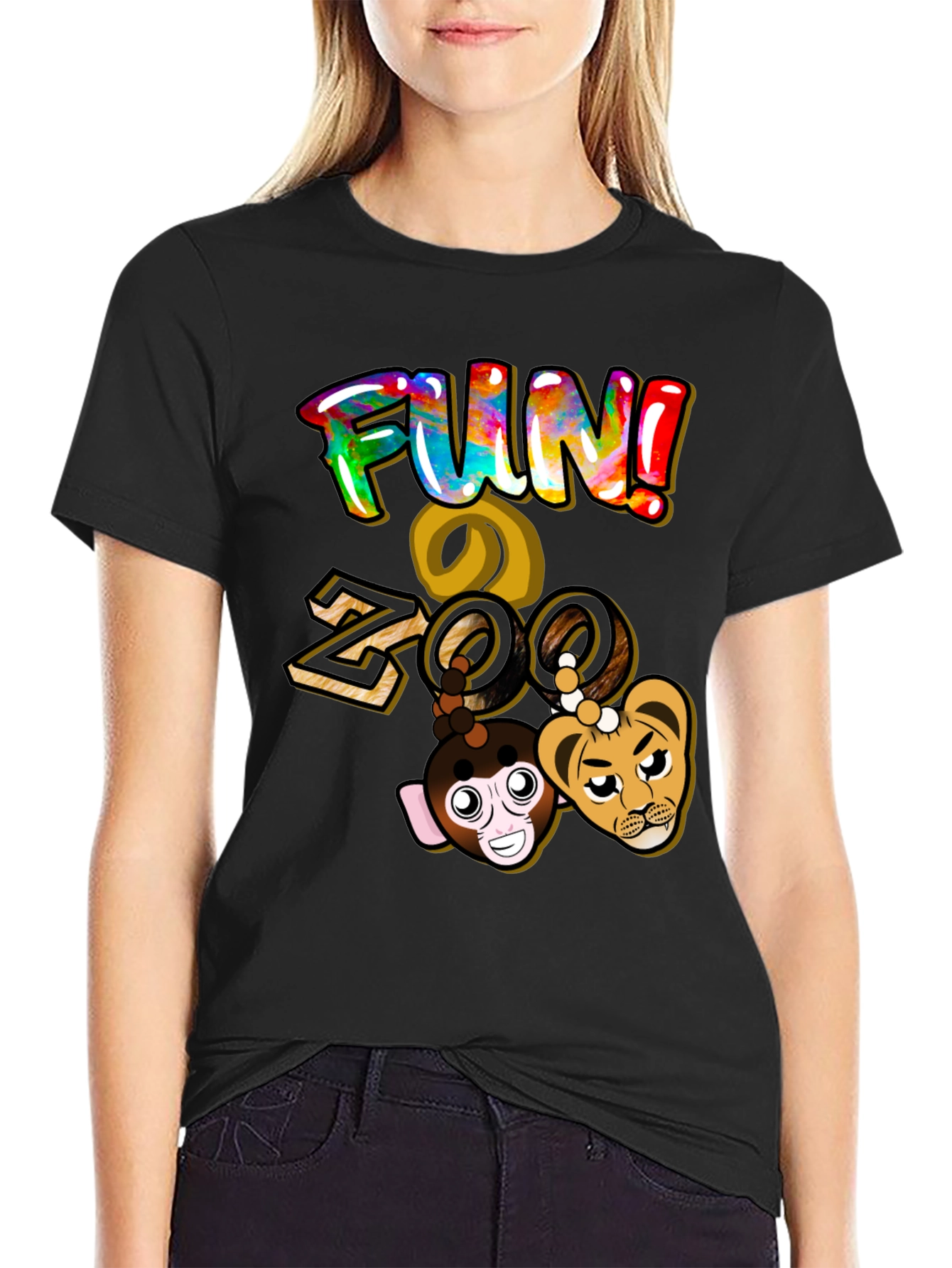 Black Fun Zoo Graphic T-Shirt - Black Cotton Tee view 2