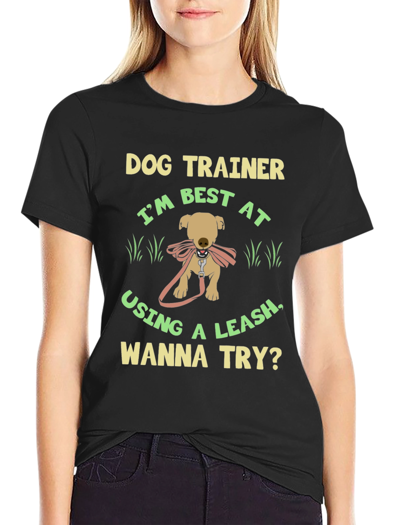 Black Dog Trainer T-Shirt - Best At Using A Leash! view 2
