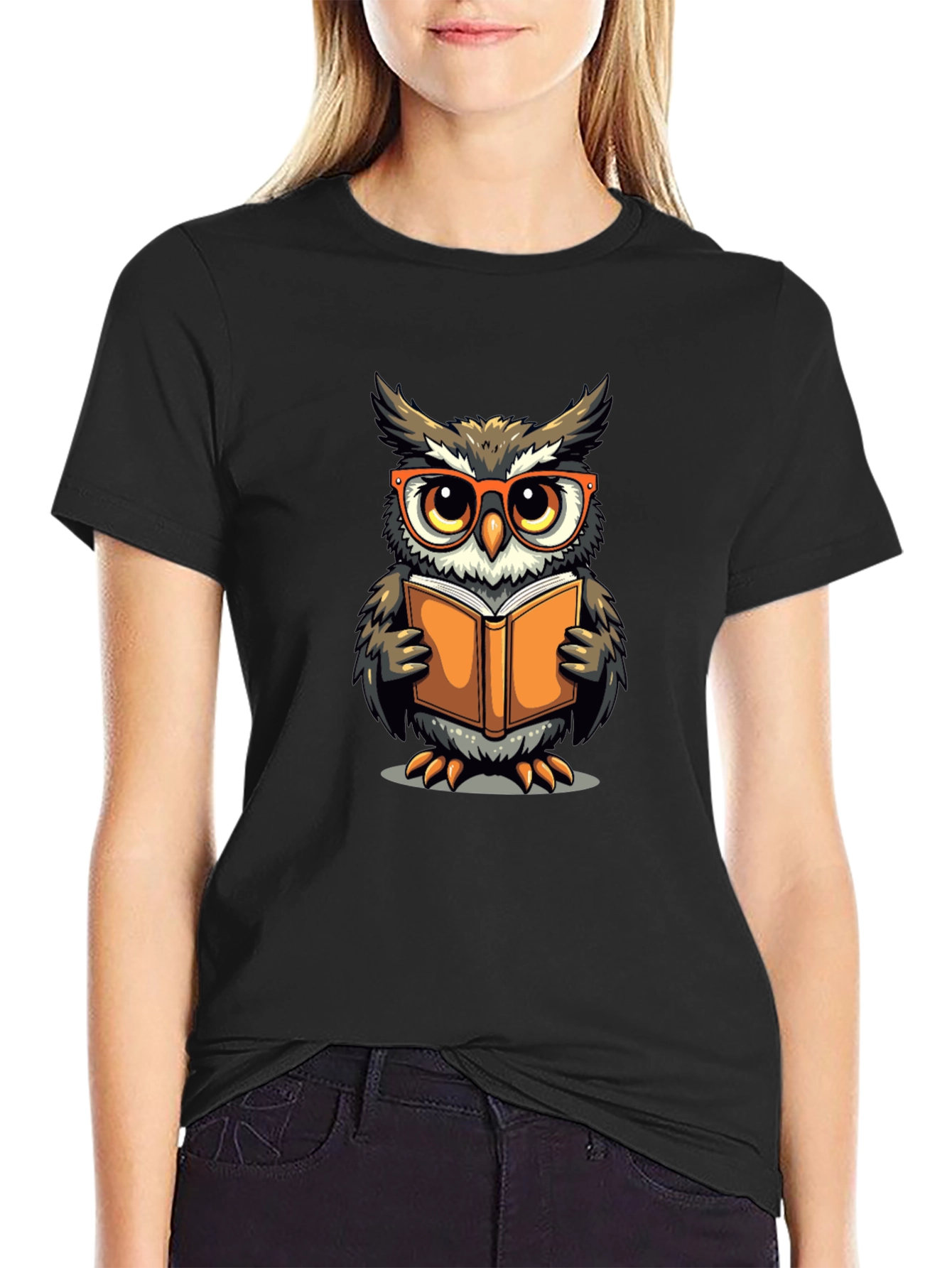 Black Owl Reading Book Graphic T-Shirt view 2