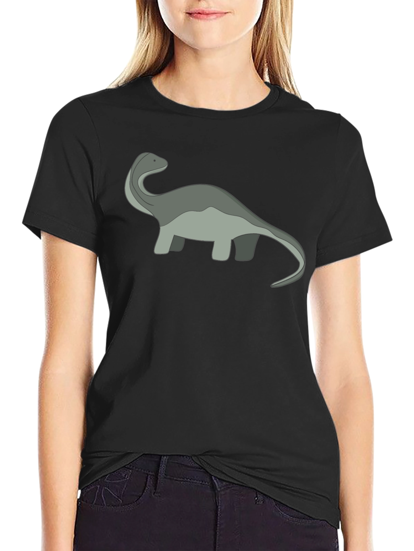 Black Cartoon Dinosaur Graphic Tee - Black view 2