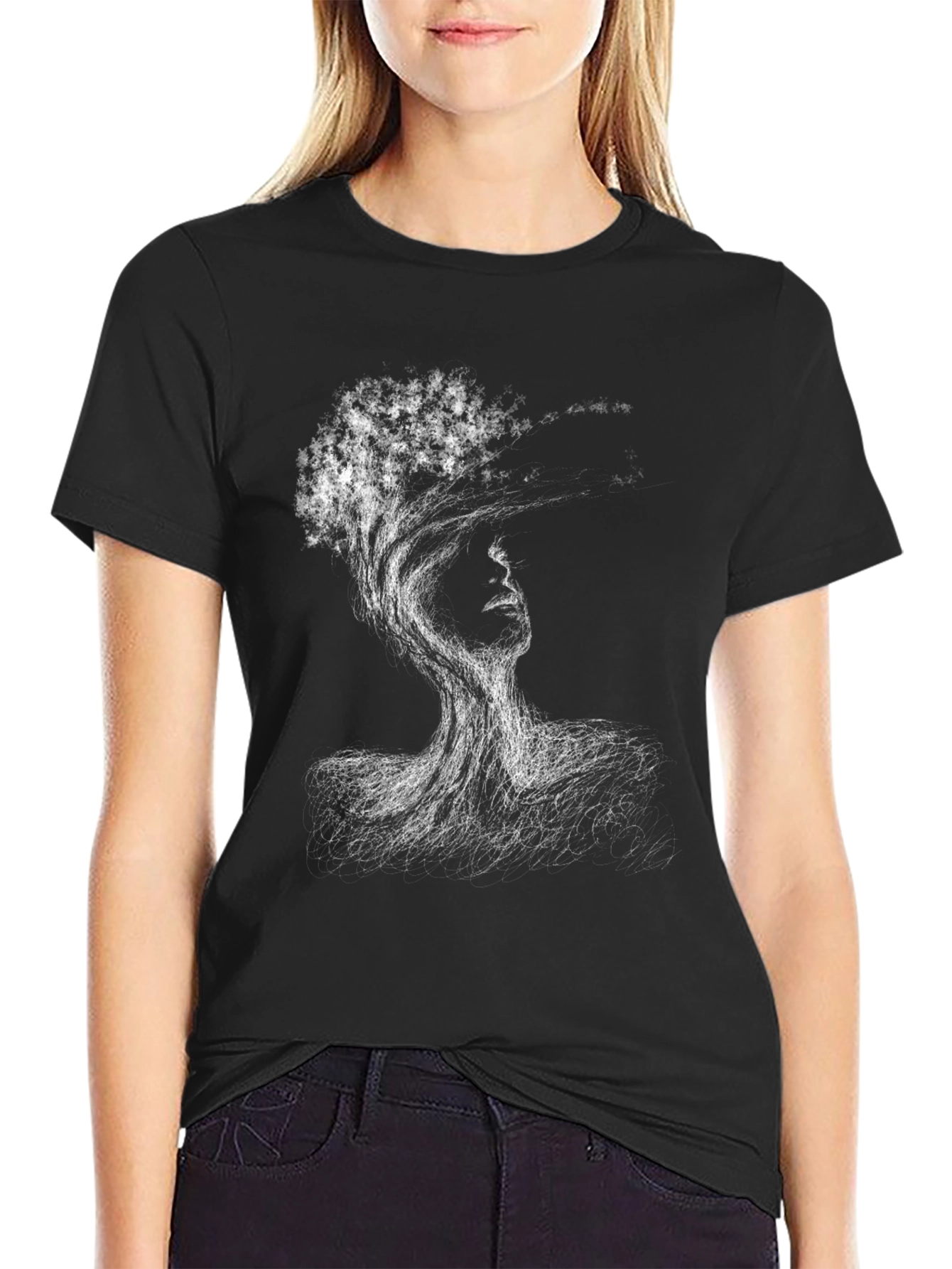 Black Abstract Tree Woman Black T-Shirt view 2