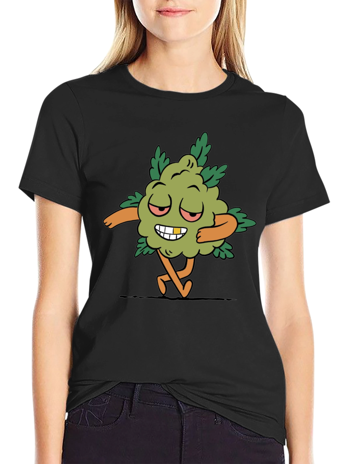Black Cartoon Weed Bud T-Shirt view 2