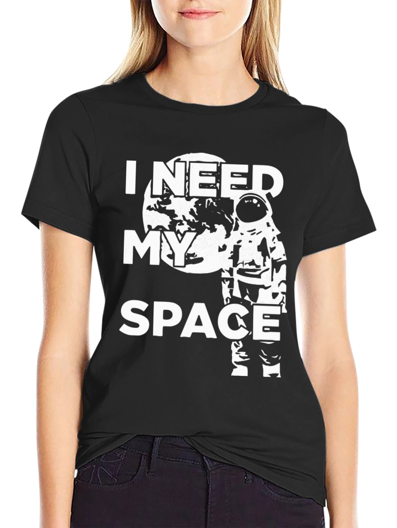 Black I Need My Space Graphic T-Shirt - Astronaut Design view 2