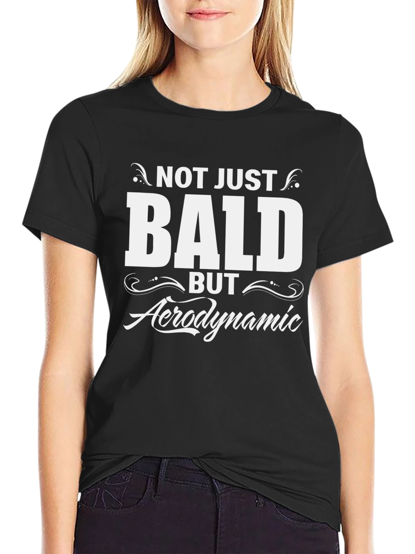Black Funny Bald Aerodynamic T-Shirt view 2