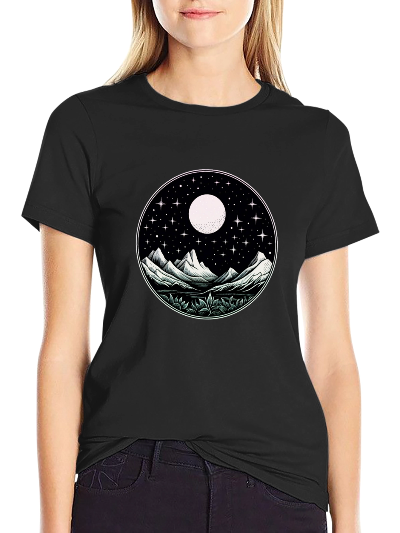 Black Night Sky Mountain Graphic Tee - Unisex view 2