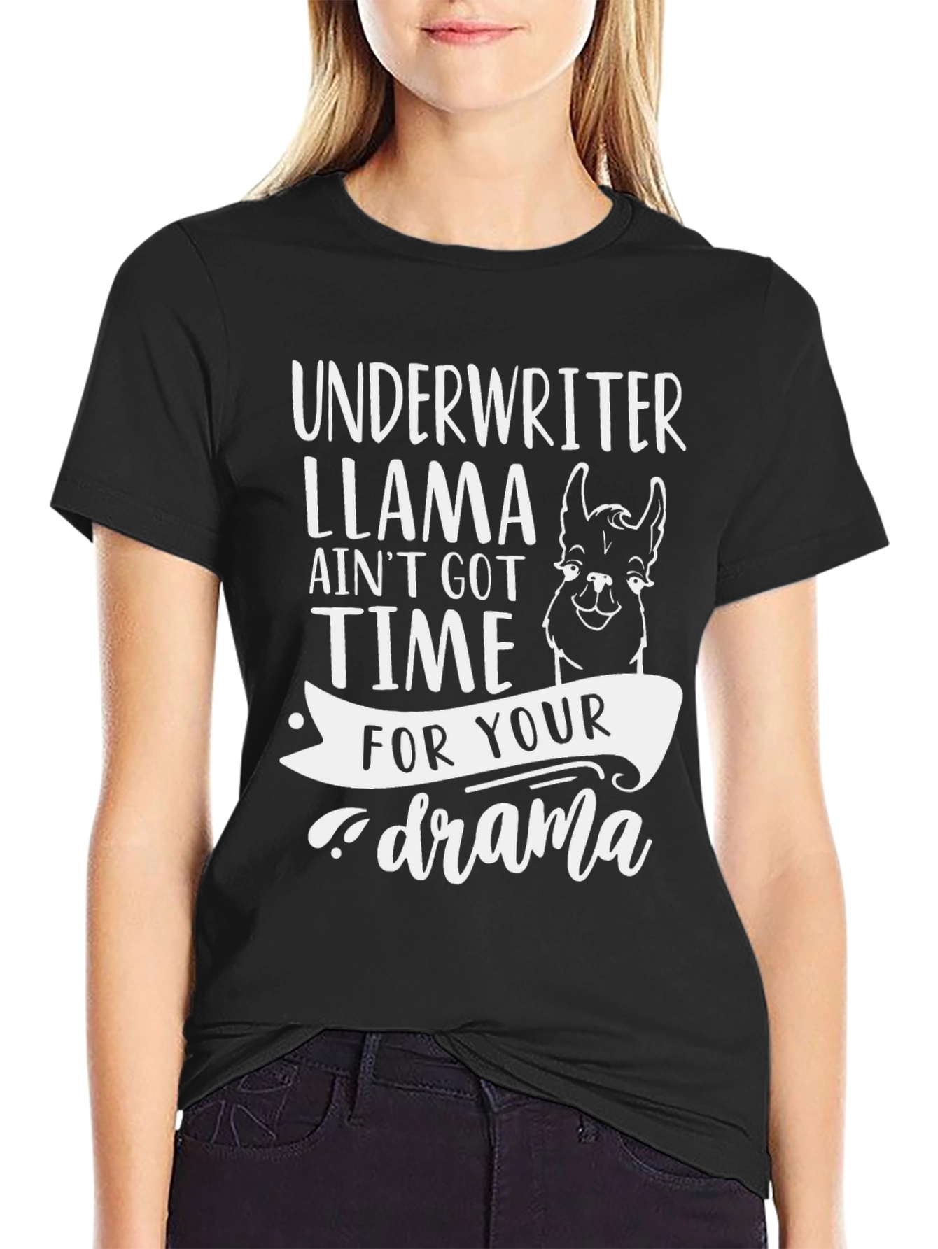 Black Underwriter Llama Drama Funny Graphic Tee view 2
