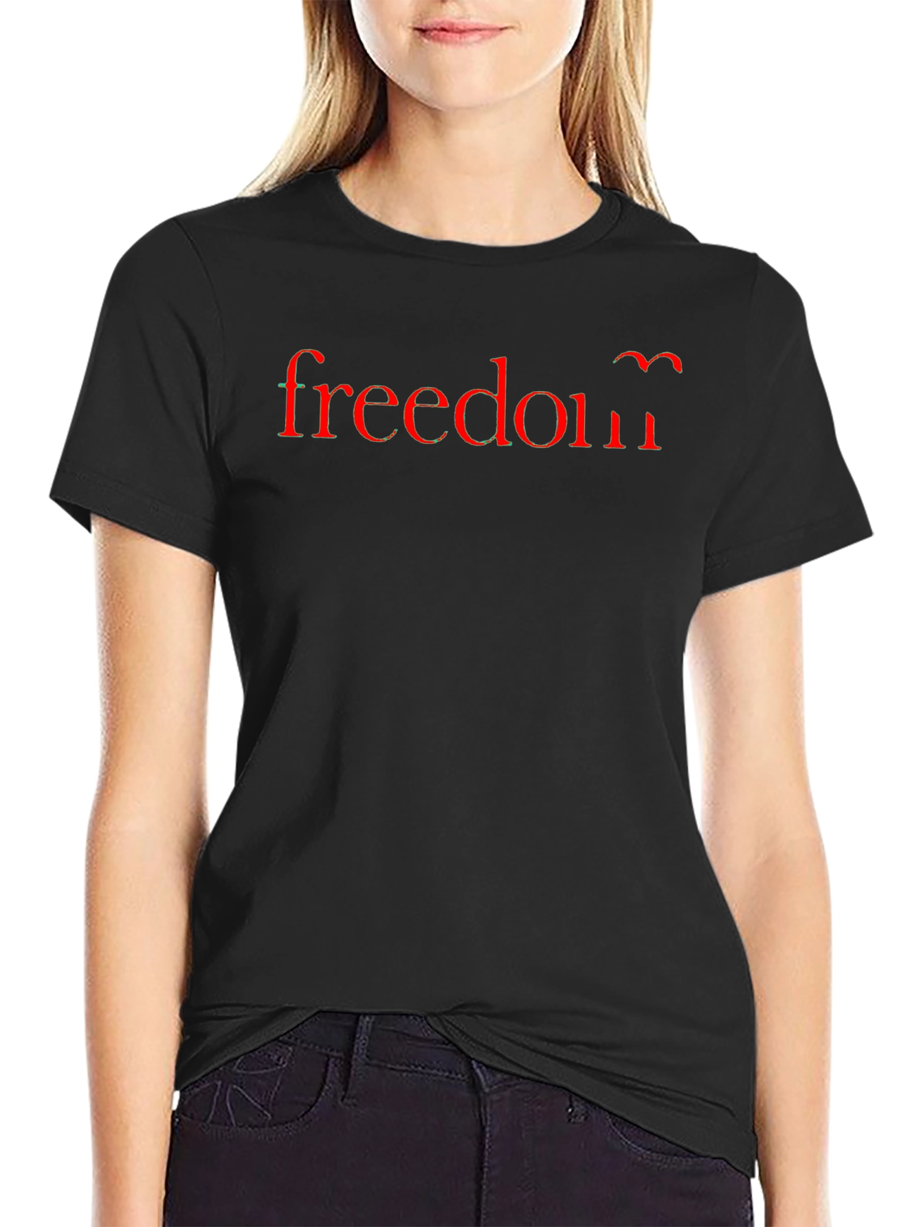 Black Freedom Graphic Tee - Soft Black Cotton T-Shirt view 2