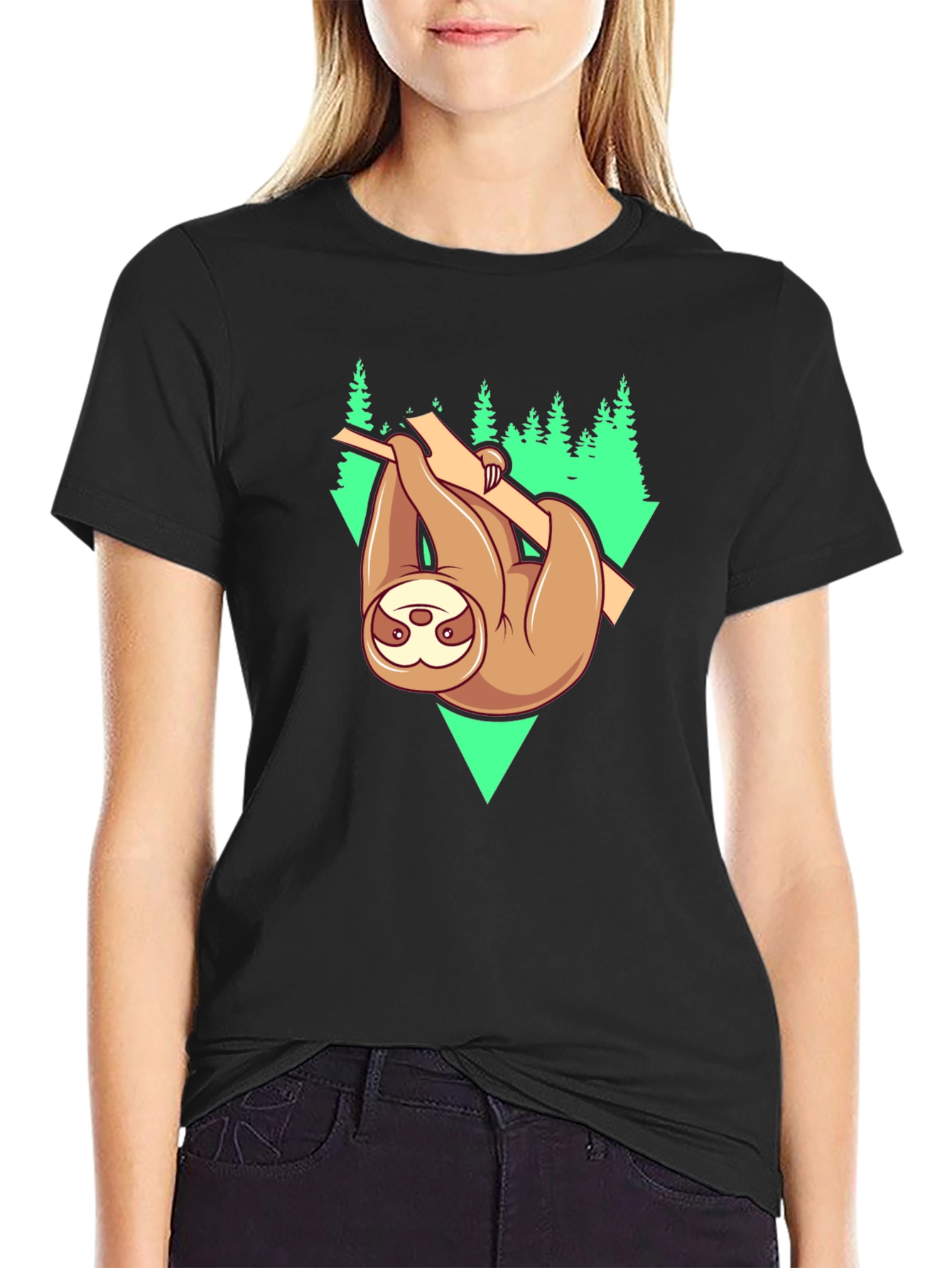 Black Sloth Hanging From Tree Graphic Tee view 2