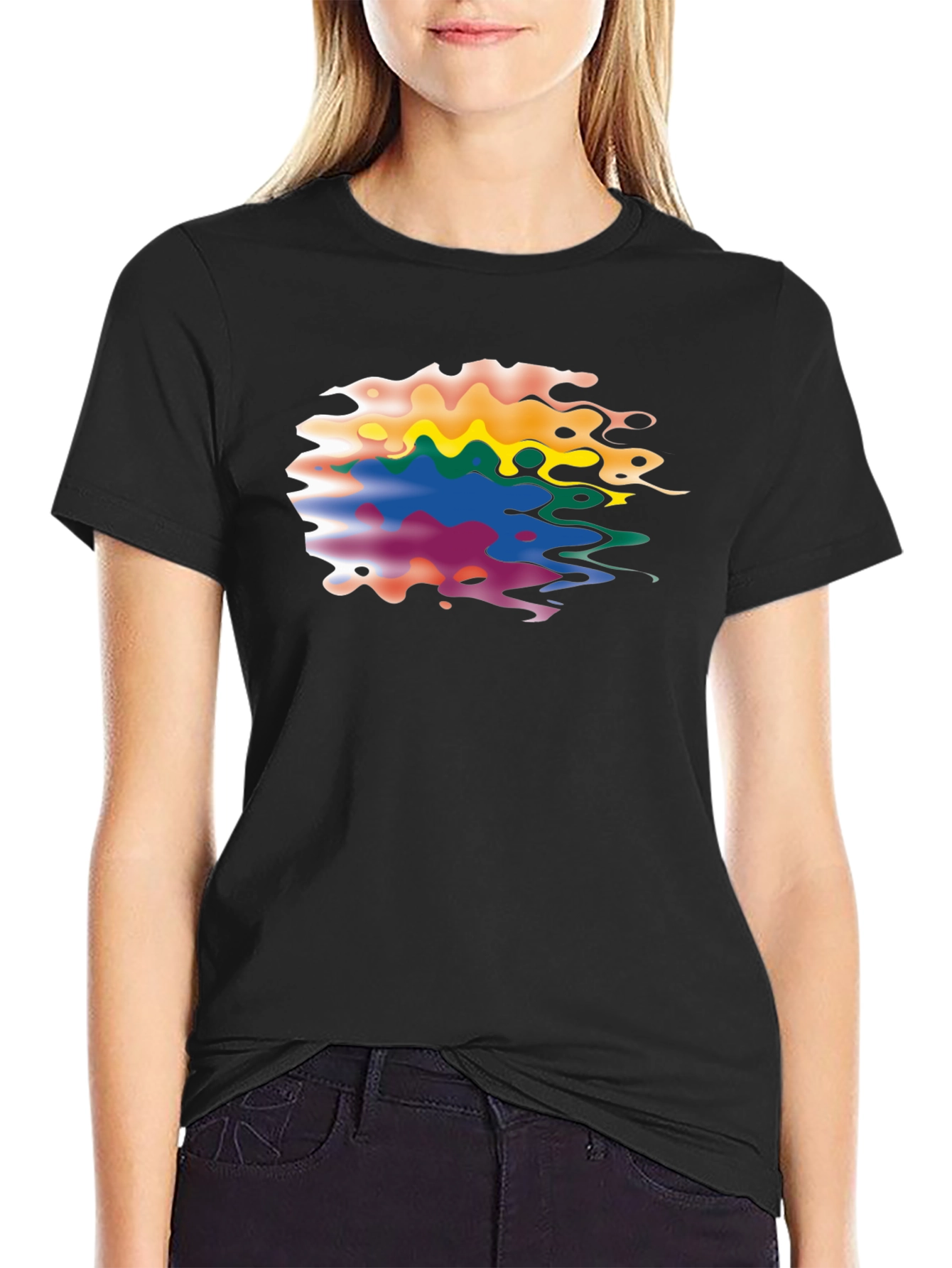 Black Abstract Colorful Graphic Print Black T-Shirt view 2