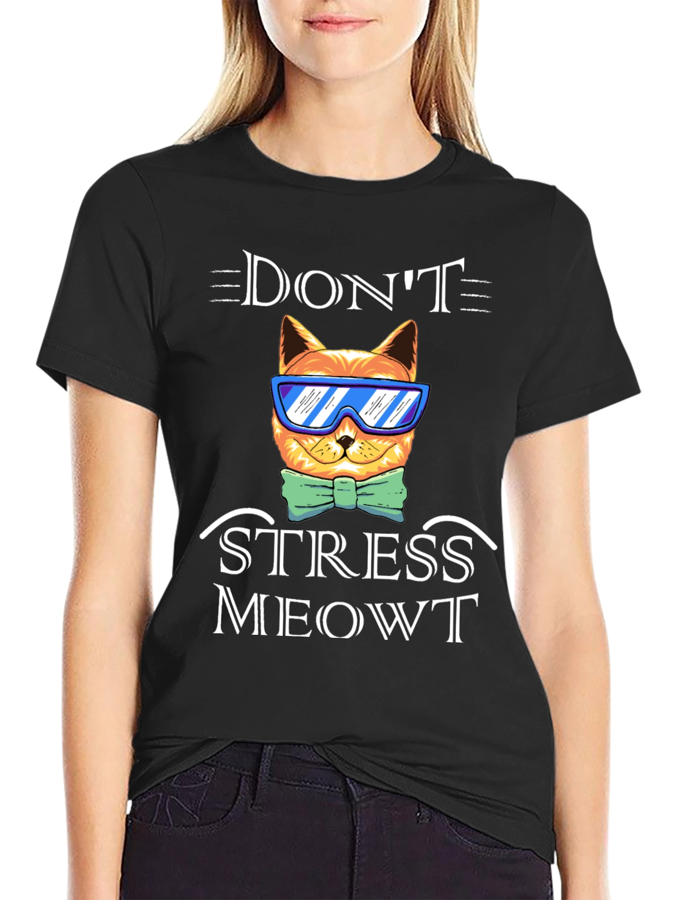 Black Don't Stress Meowt T-Shirt Funny Cat Tee view 2