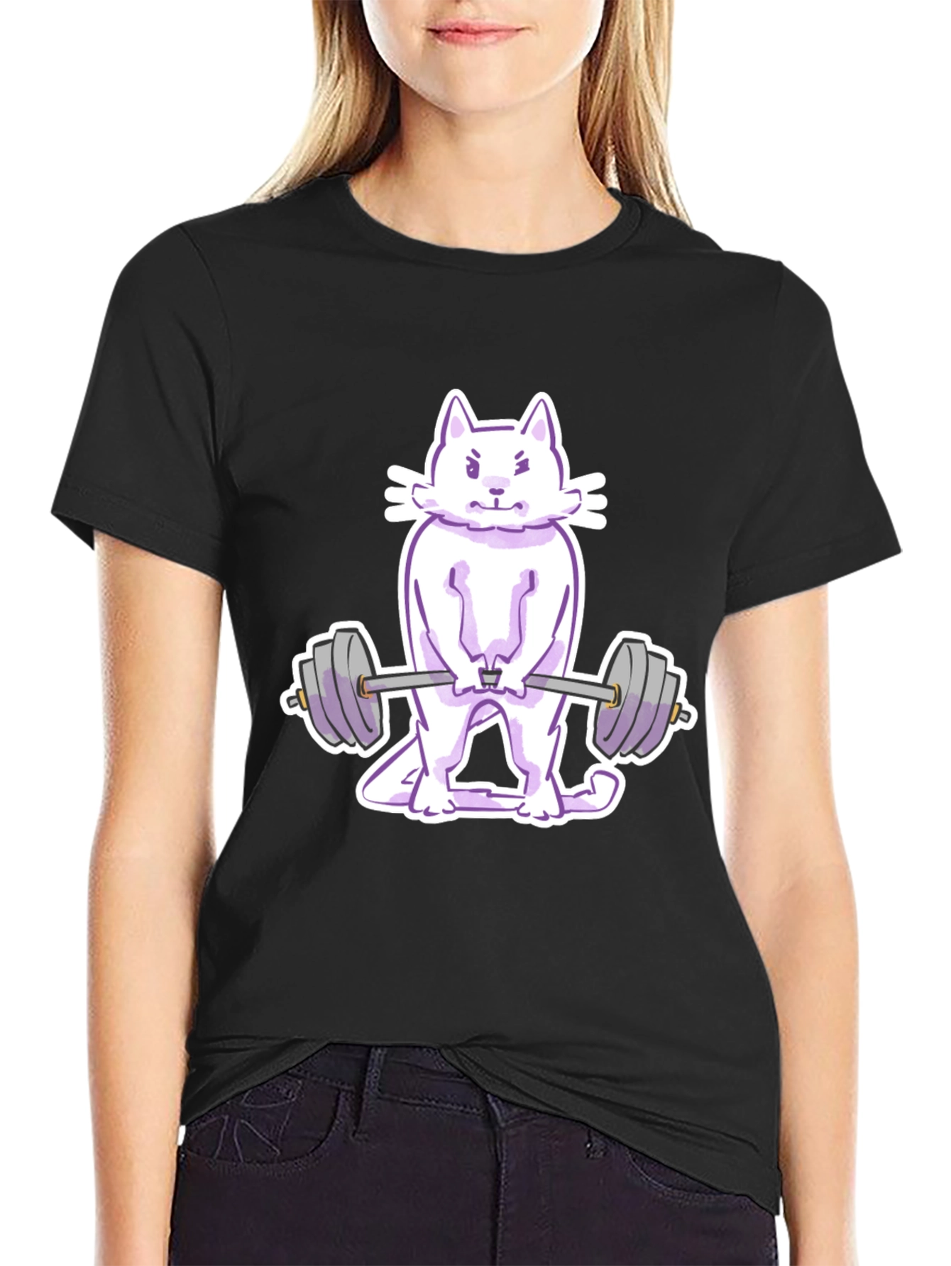 Black Cat Lifting Weights Graphic Tee - Black view 2