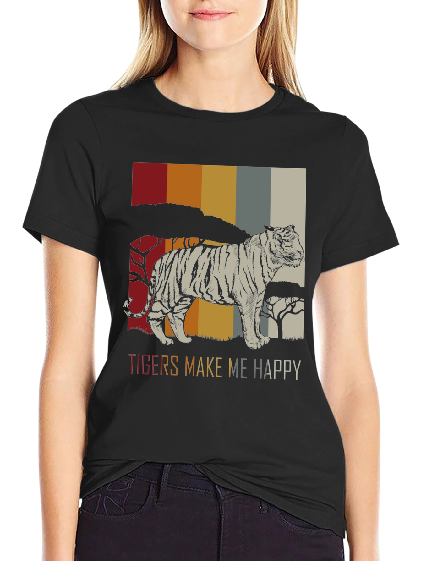 Black Tigers Make Me Happy Graphic Tee - Retro Style view 2
