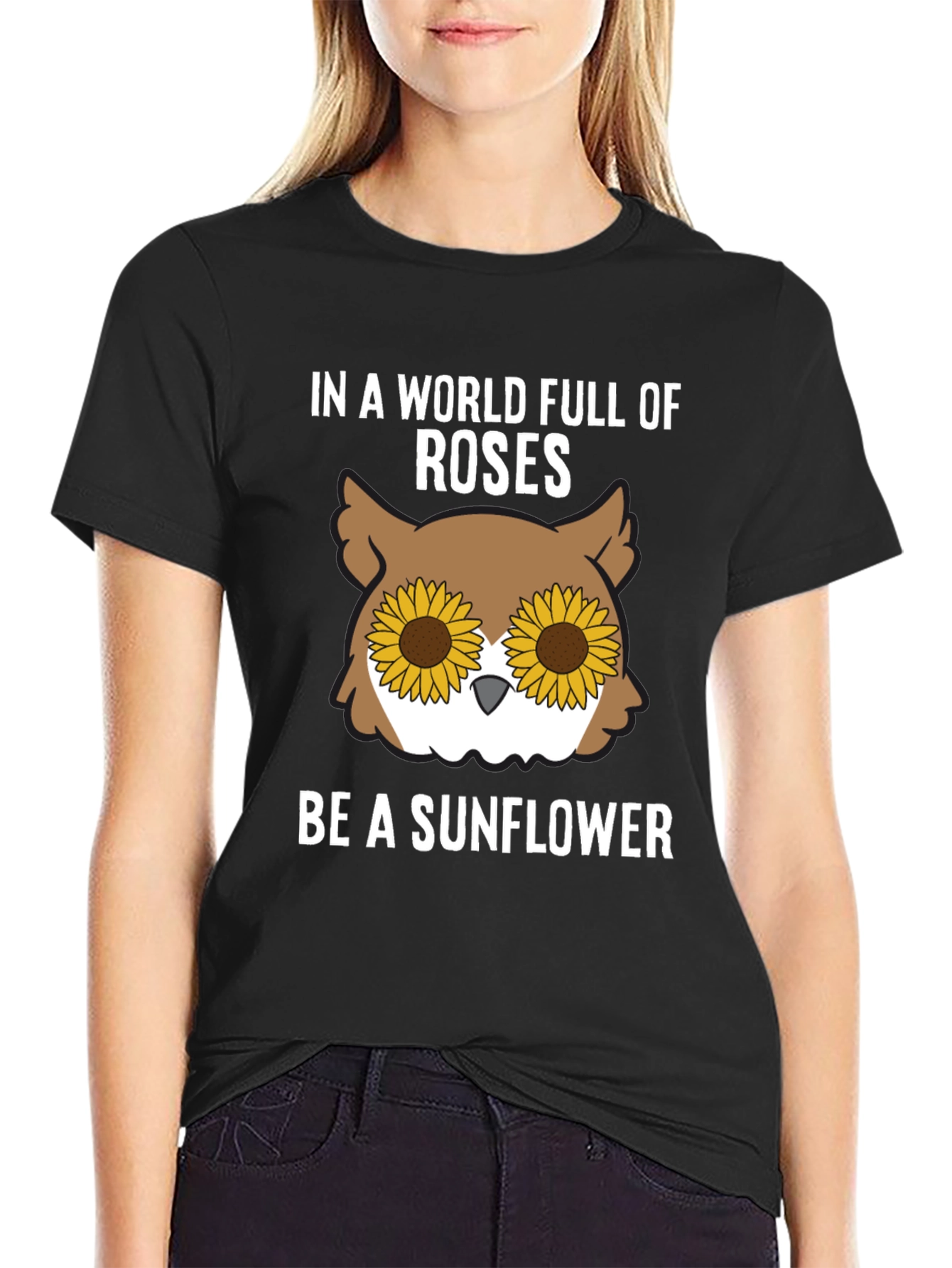Black Sunflower Owl Graphic Tee - Be a Sunflower view 2