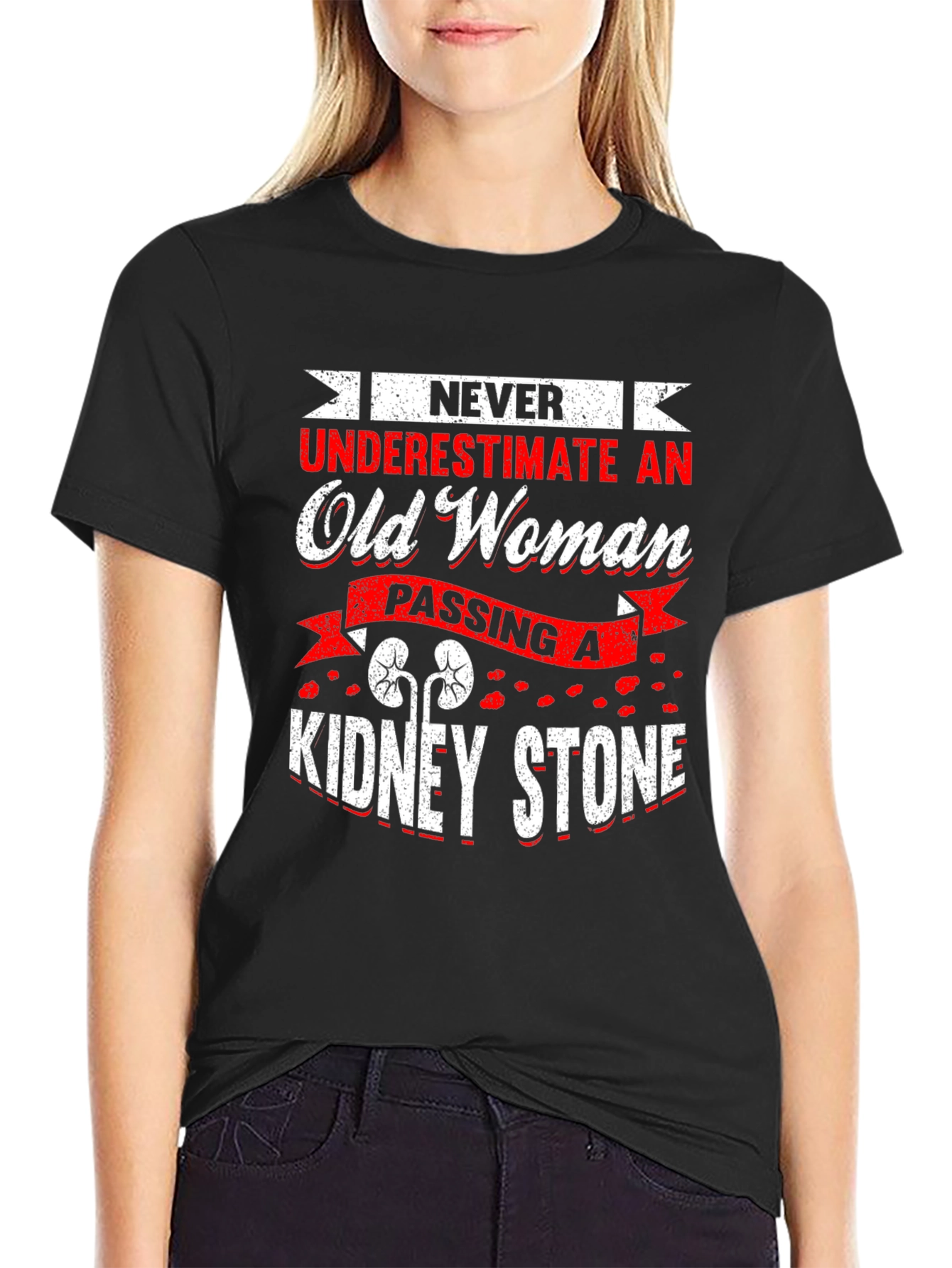 Black Never Underestimate Old Woman Kidney Stone T-Shirt view 2