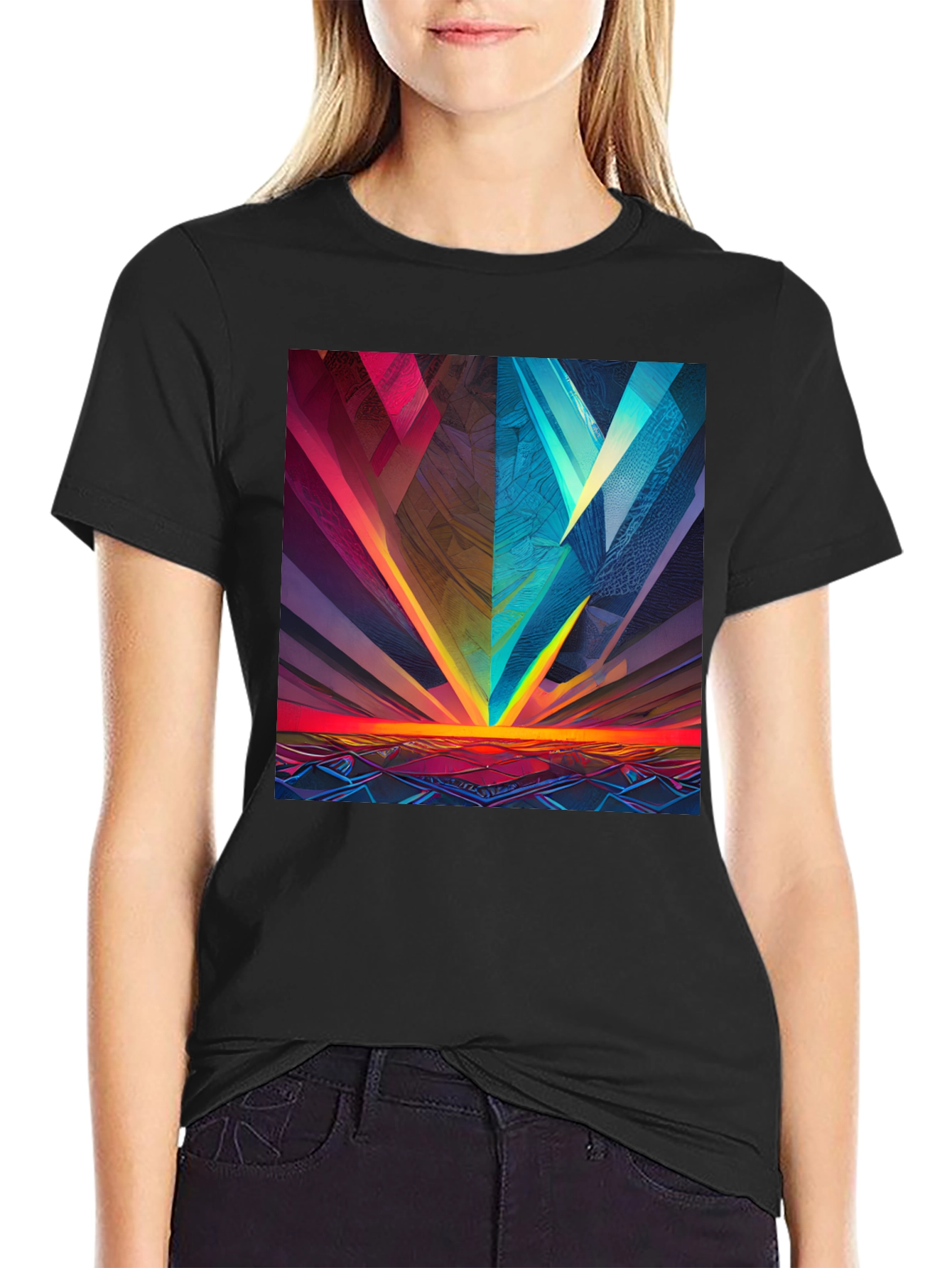 Black Abstract Geometric Graphic Print Black Tee view 2