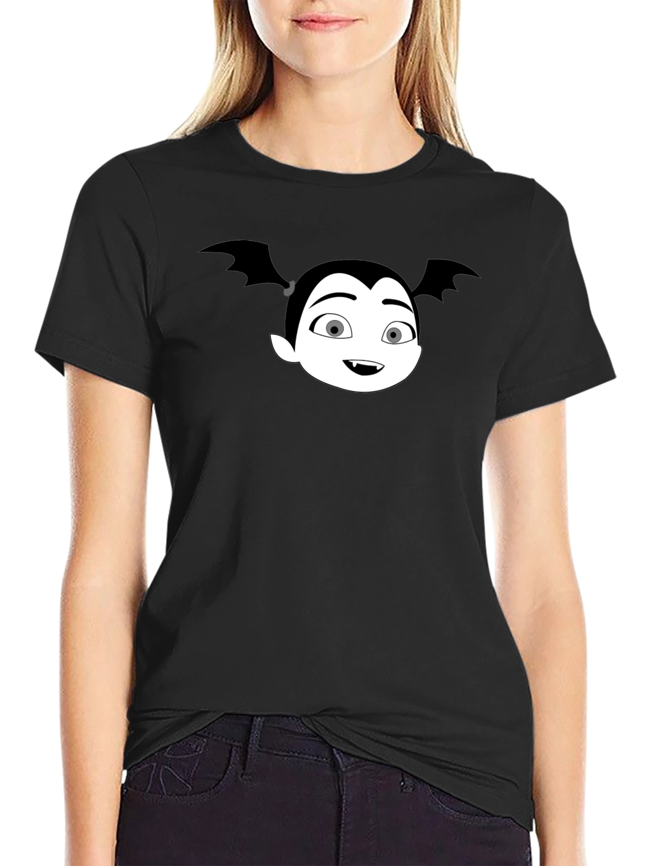 Black Cartoon Vampire Girl Graphic T-Shirt view 2