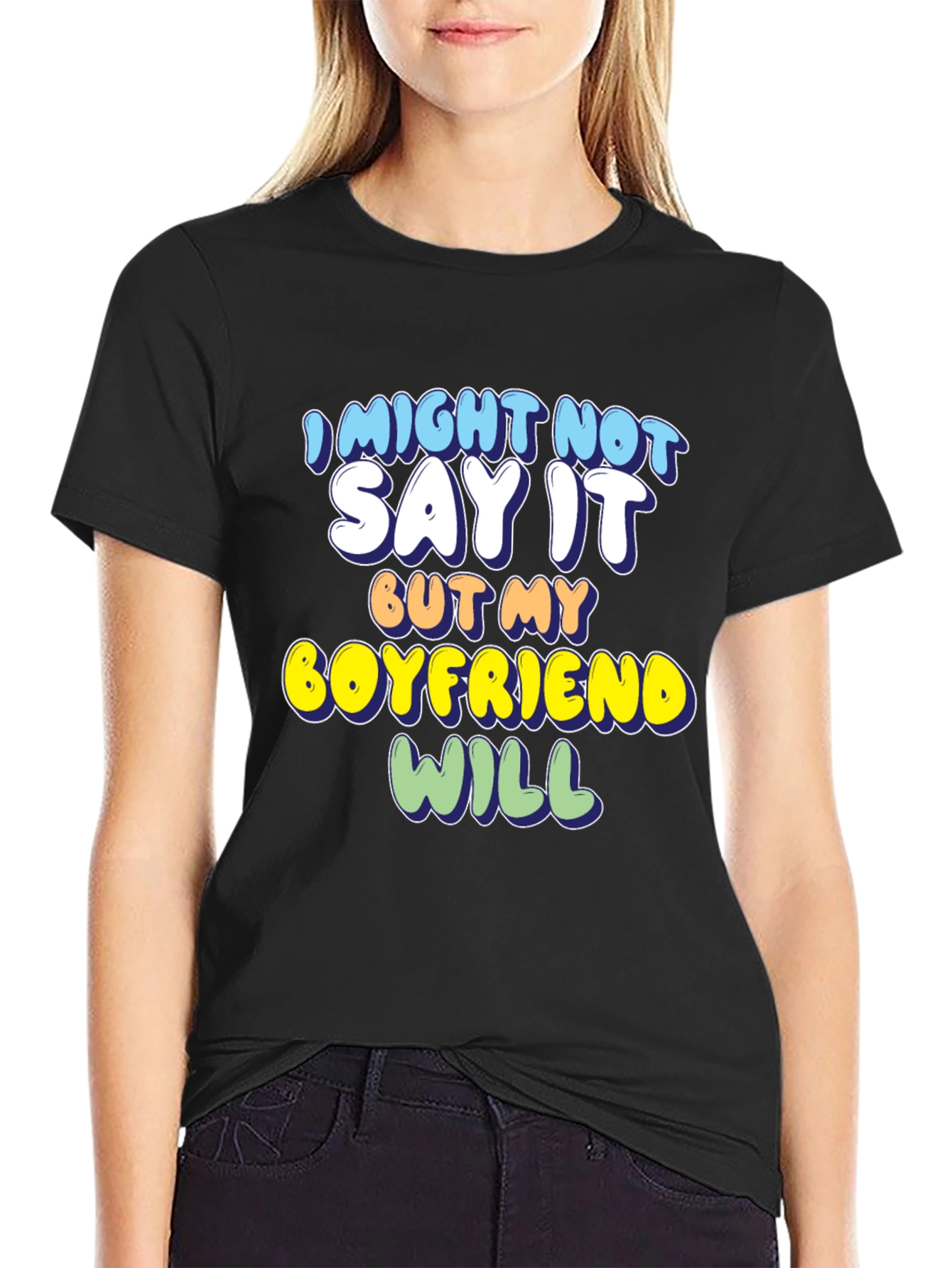 Black Humorous Boyfriend Statement T-Shirt view 2