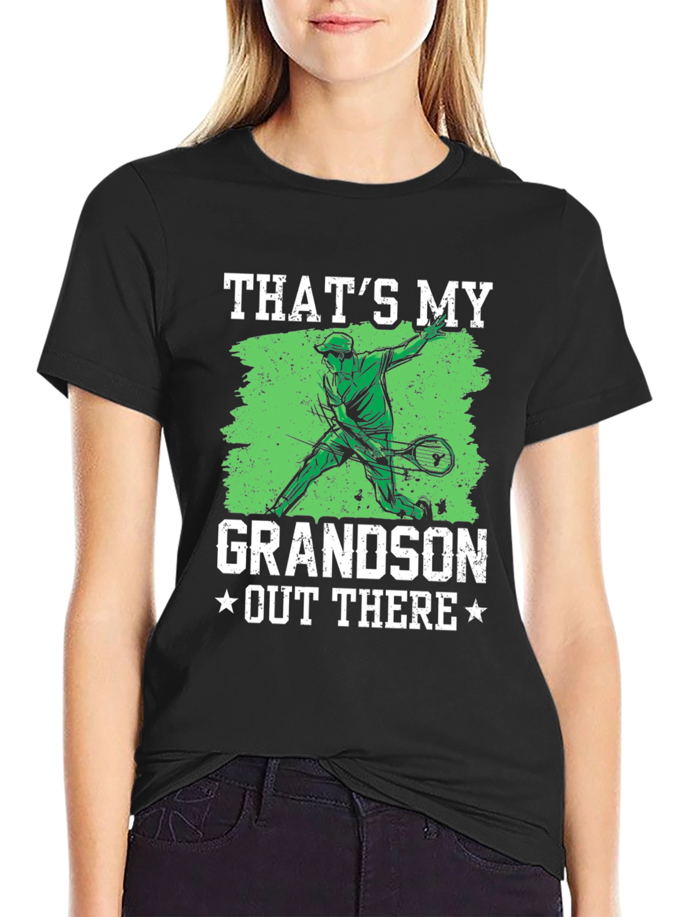 Black That's My Grandson Out There Tennis Graphic T-Shirt view 2
