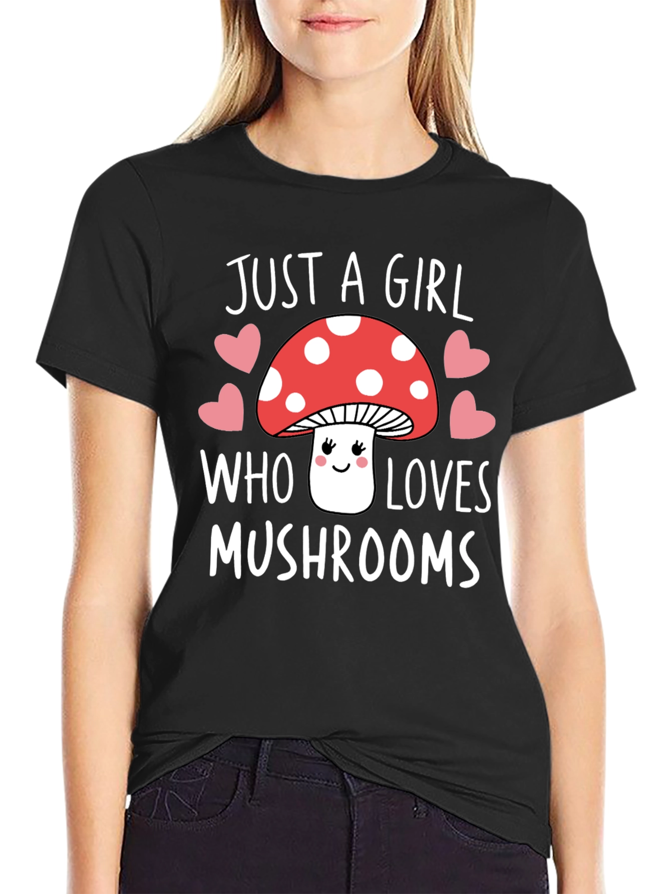 Black Just A Girl Who Loves Mushrooms Graphic Tee view 2