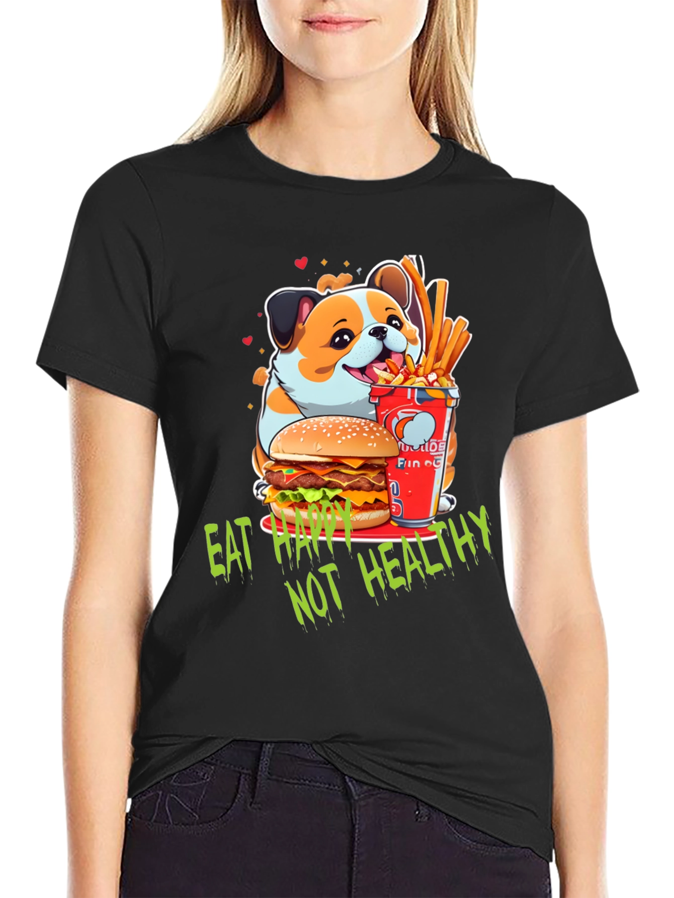Black Eat Happy Not Healthy T-Shirt view 2