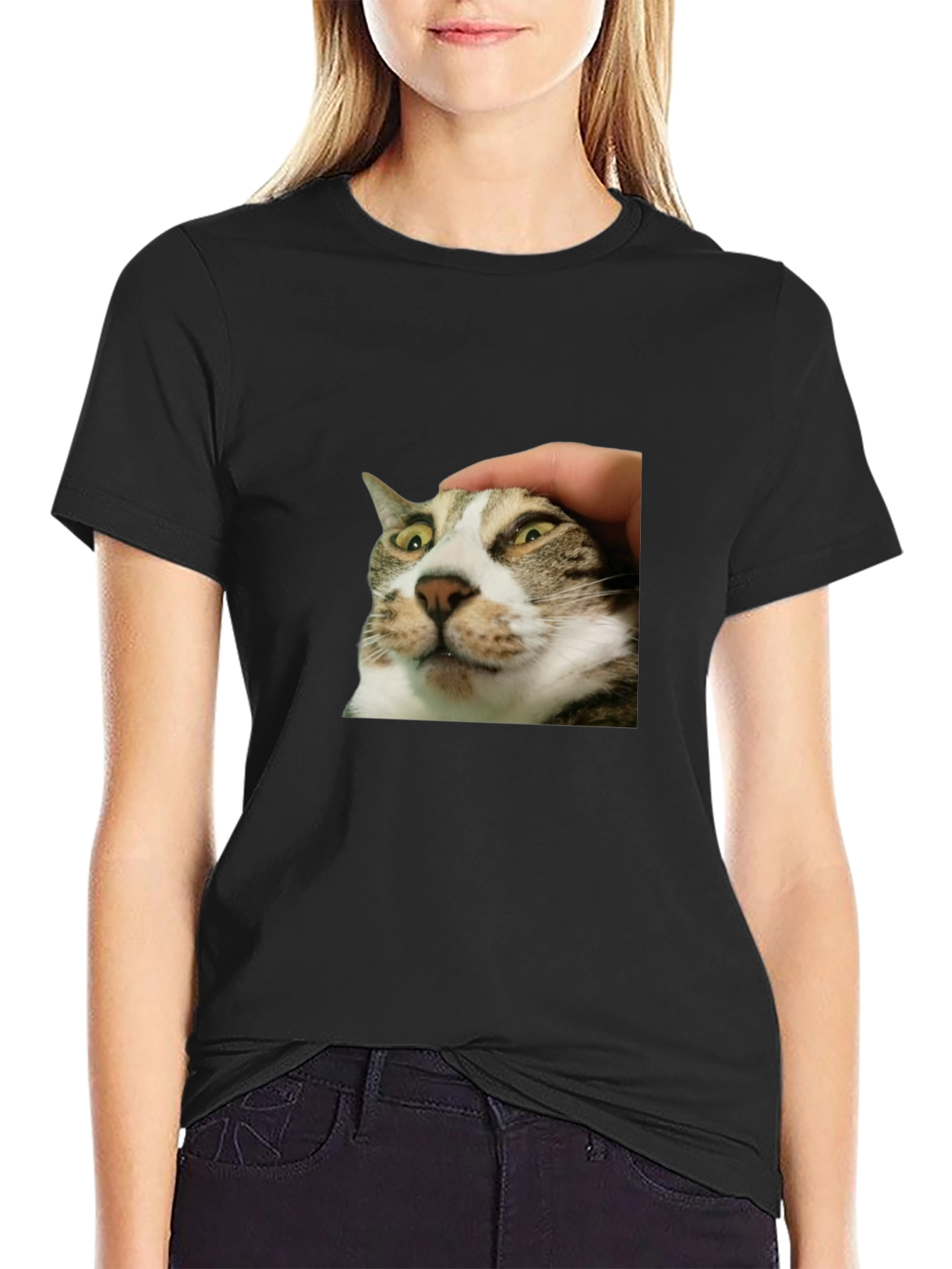 Black Funny Cat Petting T-Shirt - Unique Graphic Tee view 2