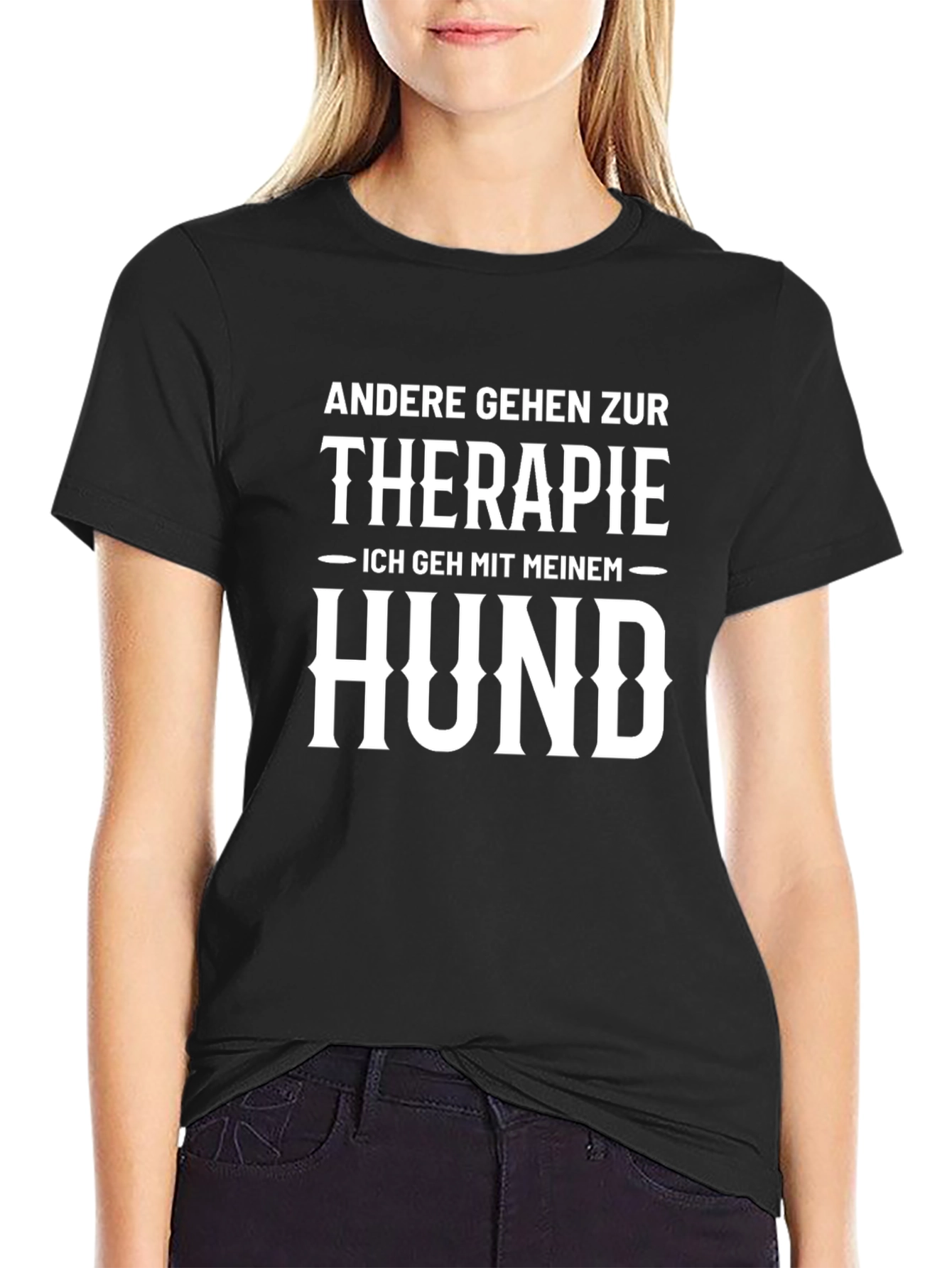 Black Funny Dog Therapy T-Shirt view 2