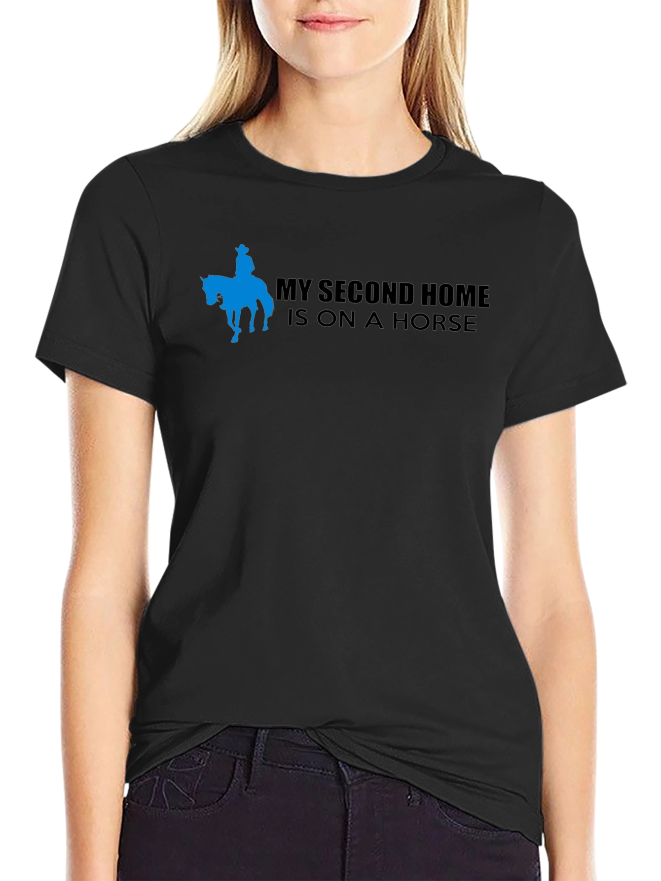 Black My Second Home Is On A Horse Black T-Shirt view 2