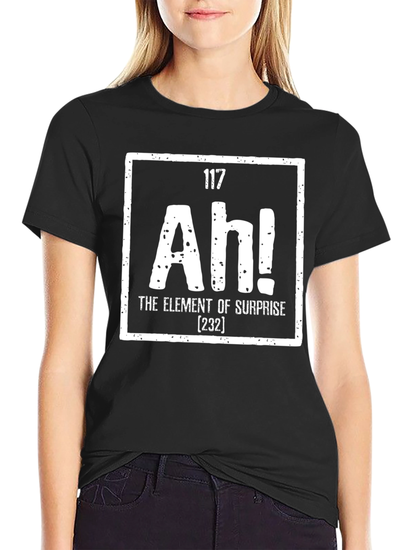 Black Ah! Element of Surprise Funny Graphic T-Shirt view 2