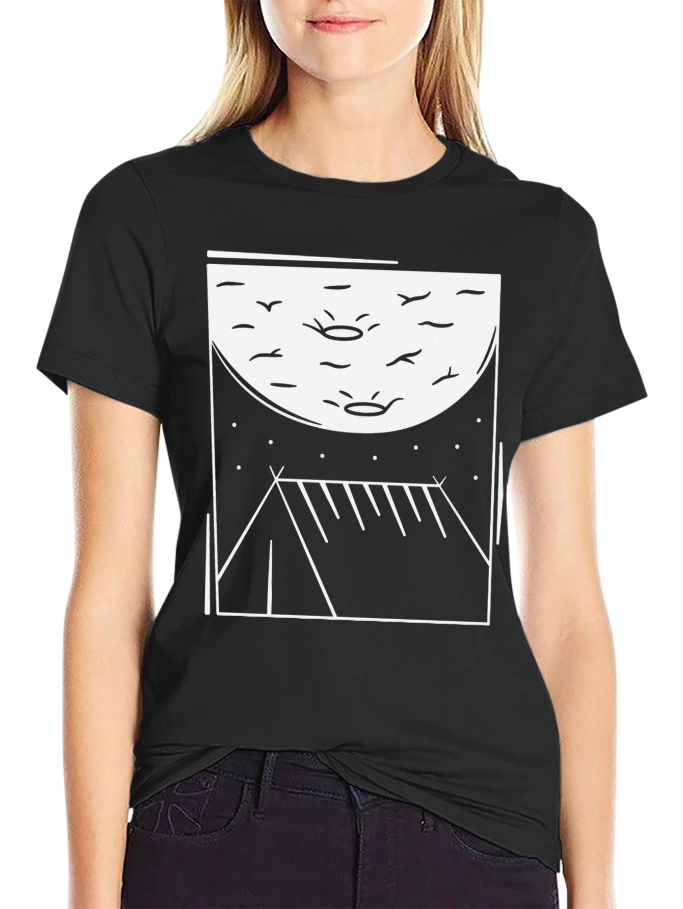 Black Camping Scene Graphic Tee - Black Unisex Shirt view 2