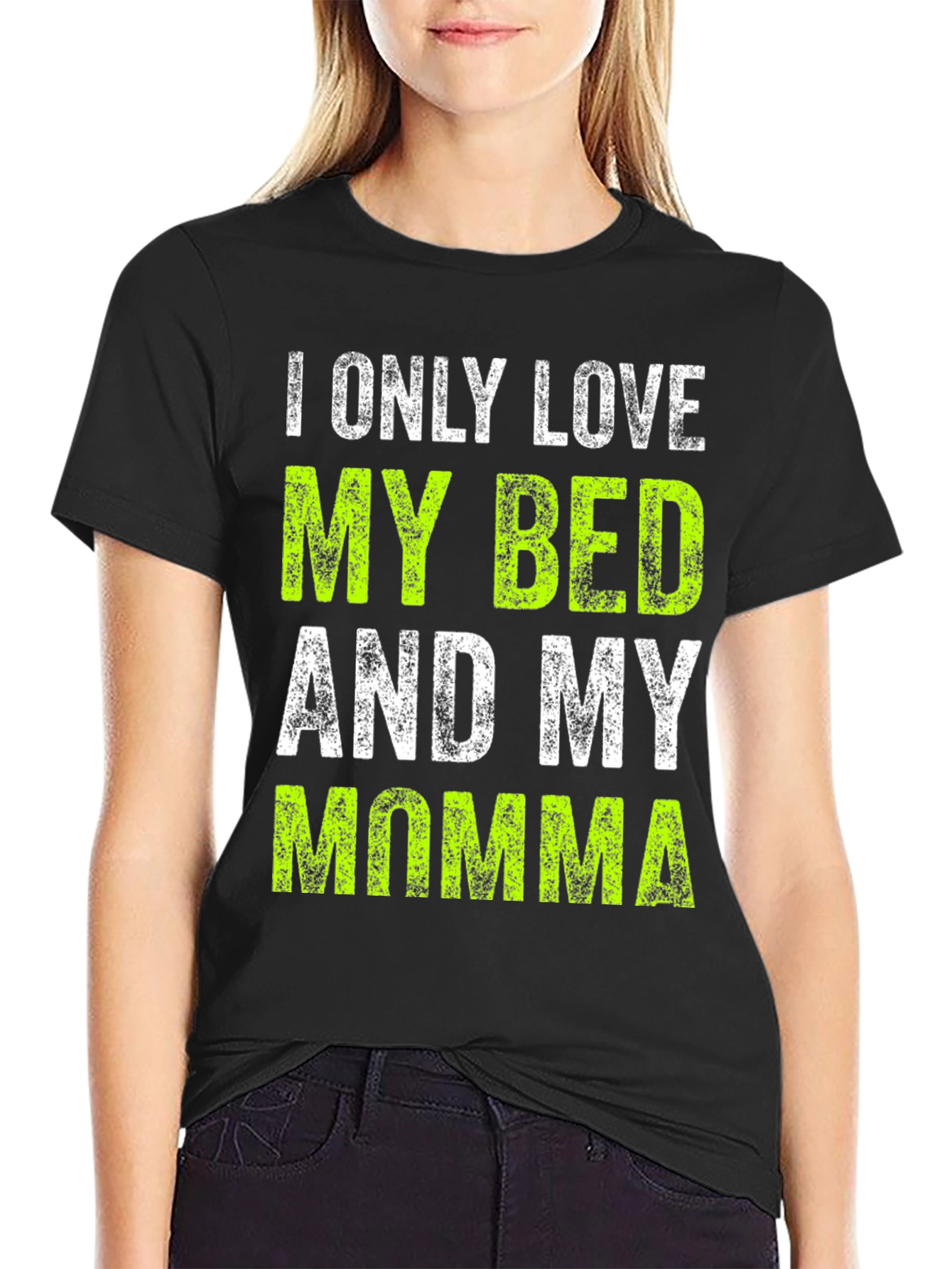 Black I Only Love My Bed and My Momma T-Shirt view 2