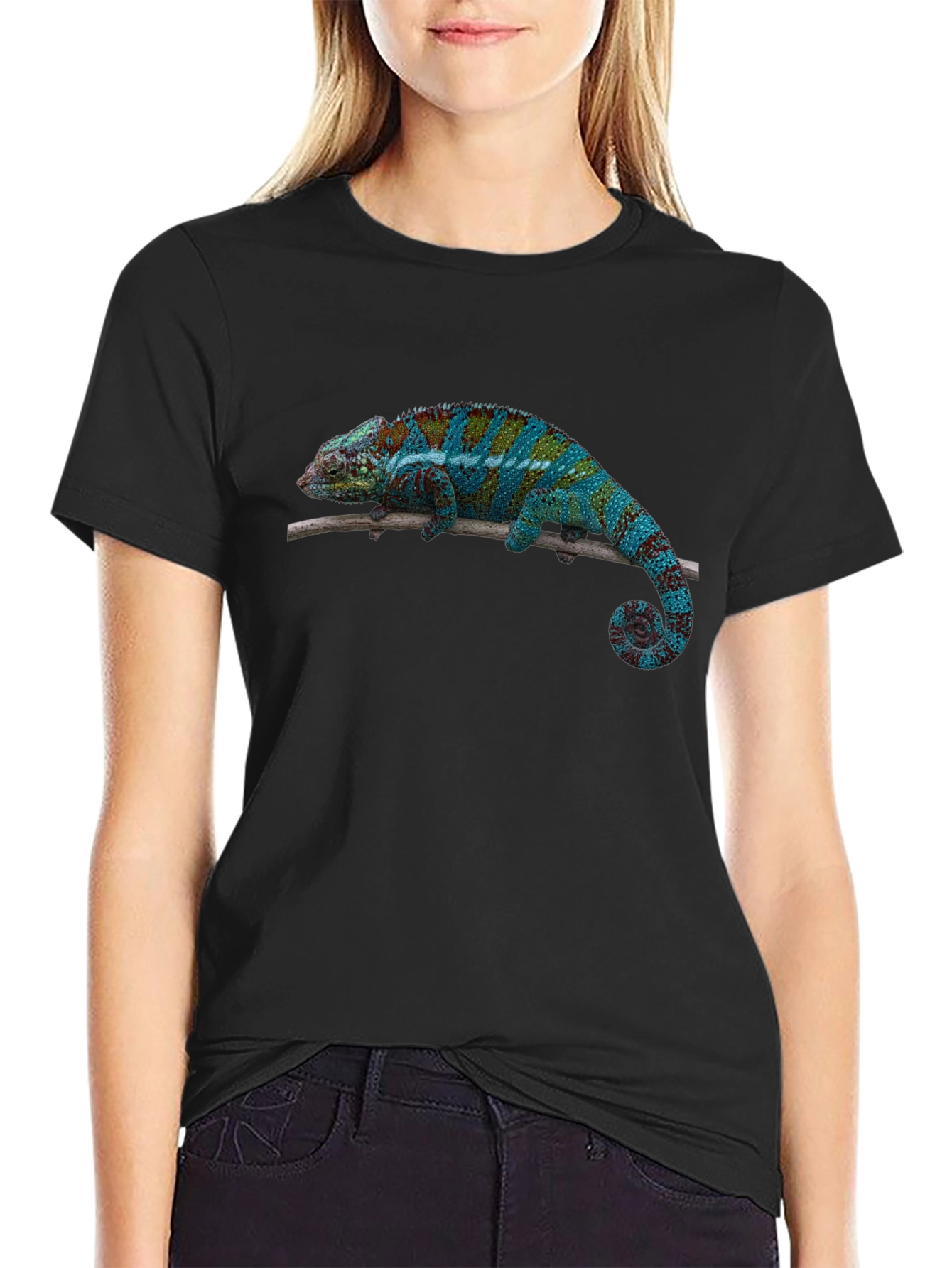 Black Chameleon Print Black T-Shirt view 2