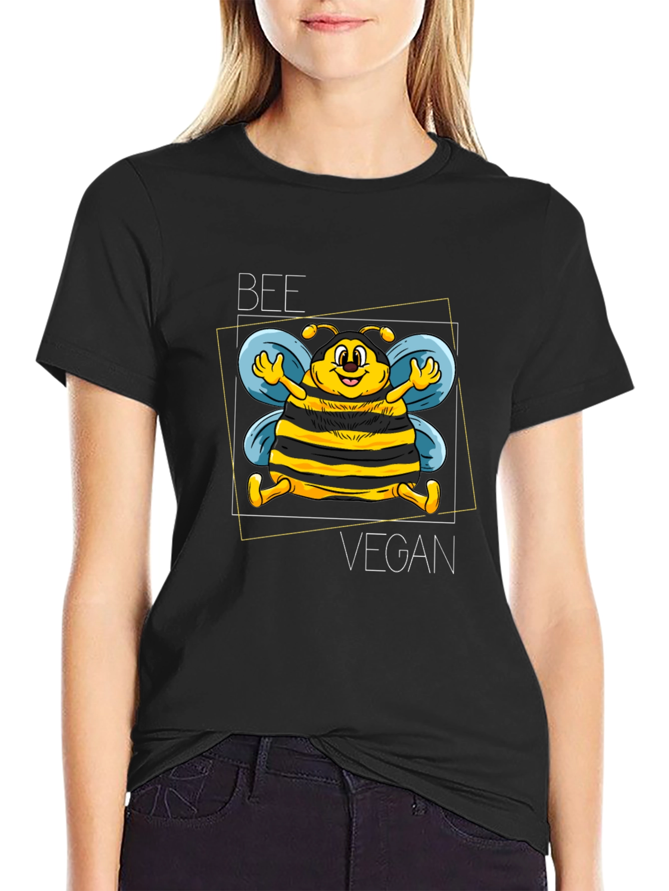 Black Bee Vegan Graphic Tee - Black Unisex T-Shirt view 2