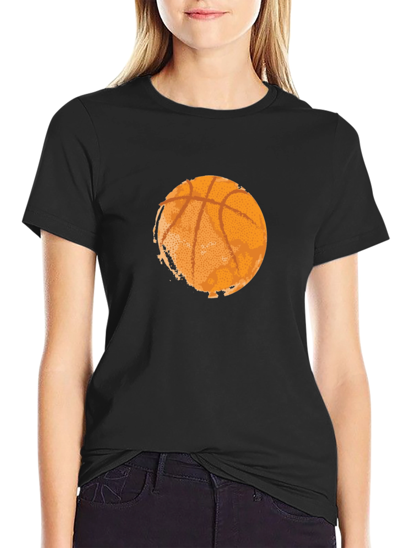 Black Basketball Graphic Tee - Black Cotton T-Shirt view 2