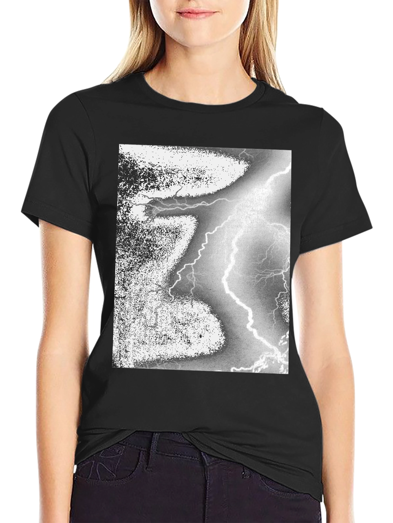 Black Black T-Shirt with Lightning Strike Graphic view 2