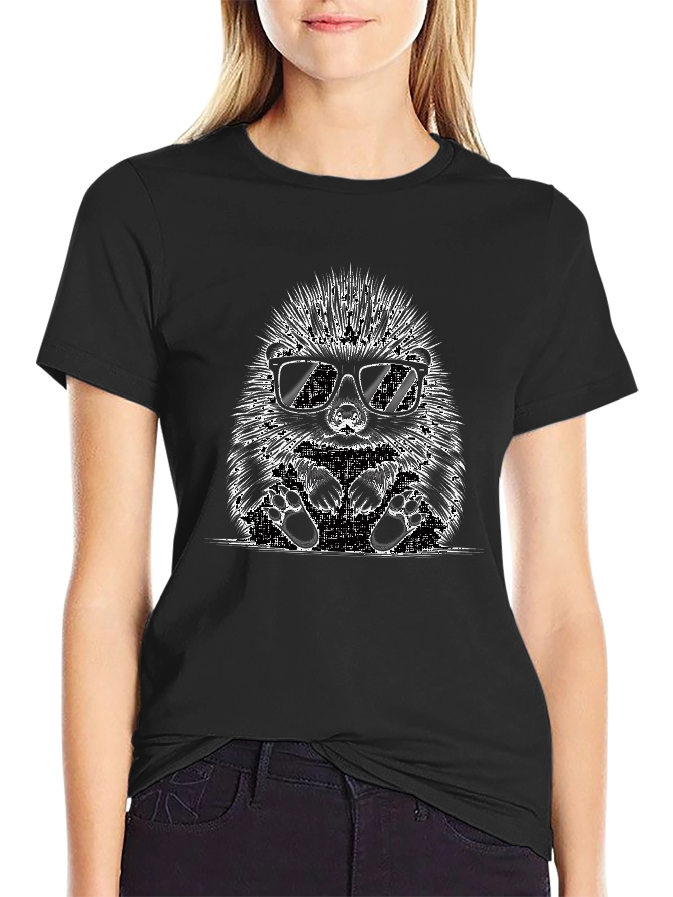 Black Cool Hedgehog Graphic T-Shirt - Black view 2