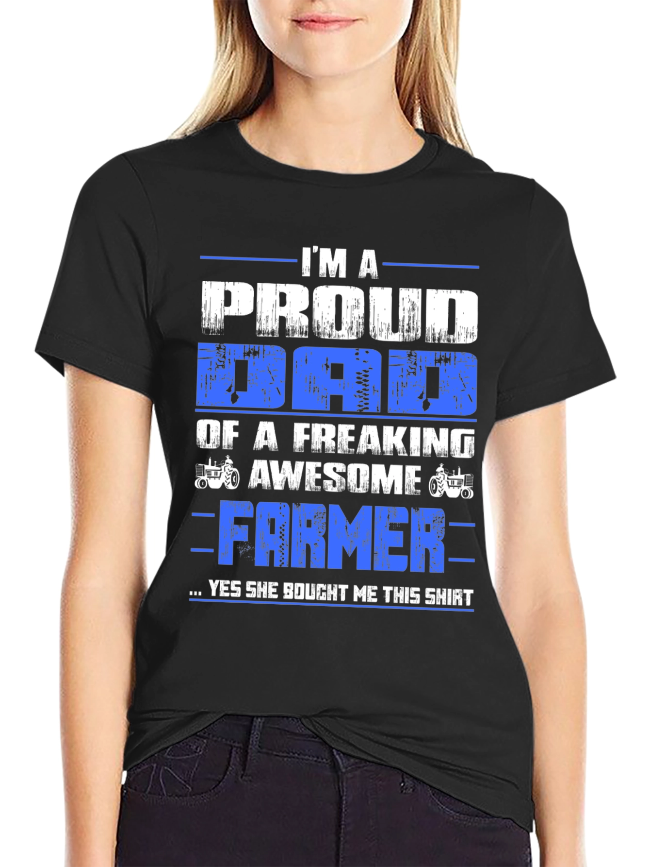 Black Proud Dad Farmer T-Shirt - Black Cotton Blend view 2