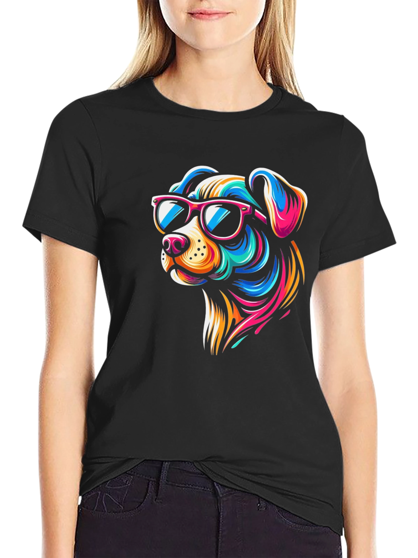 Black Cool Dog Graphic Tee - Black Cotton T-Shirt view 2