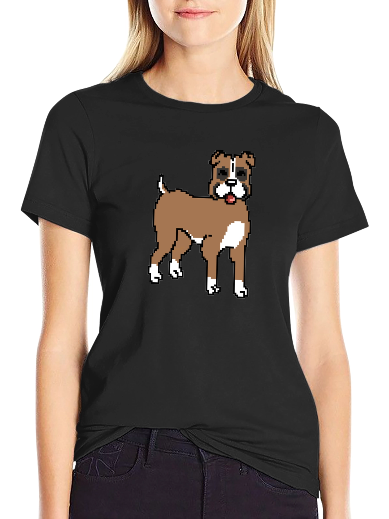 Black Pixel Dog Graphic Tee - Black Casual Shirt view 2