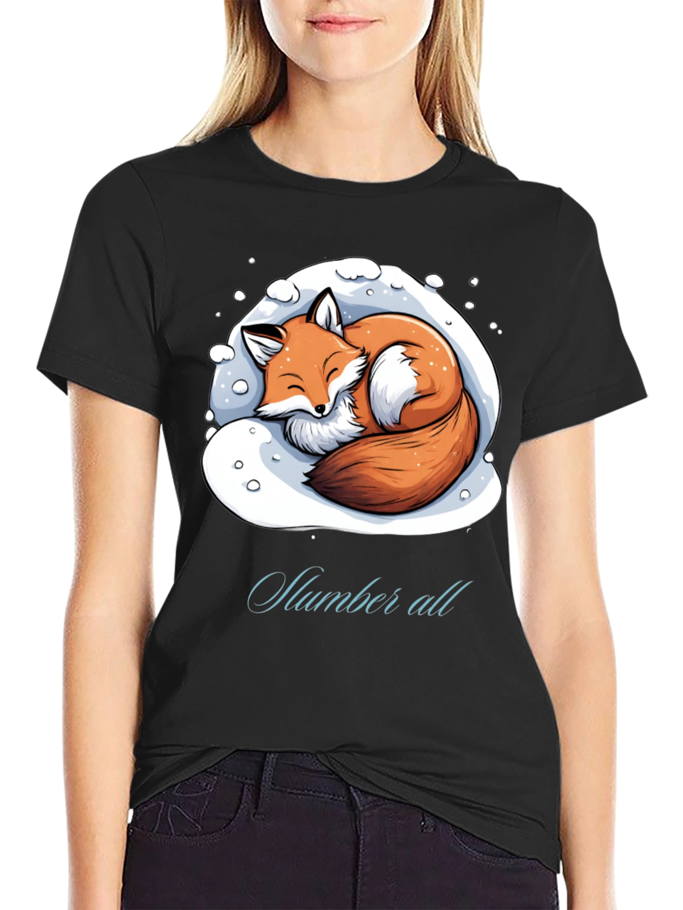 Black Cozy Fox Slumber All T-Shirt view 2