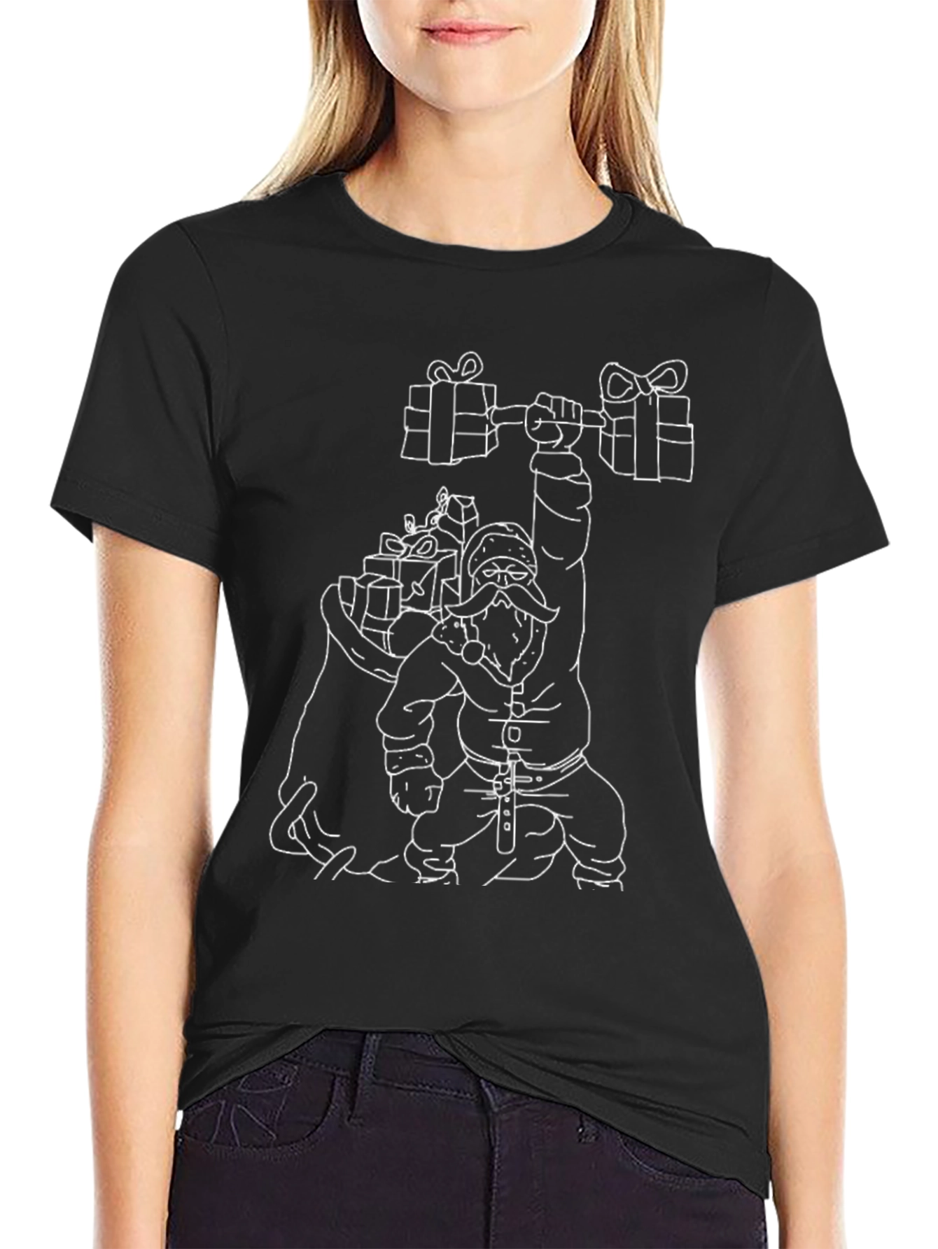 Black Santa Lifting Weights Graphic T-Shirt - Black view 2