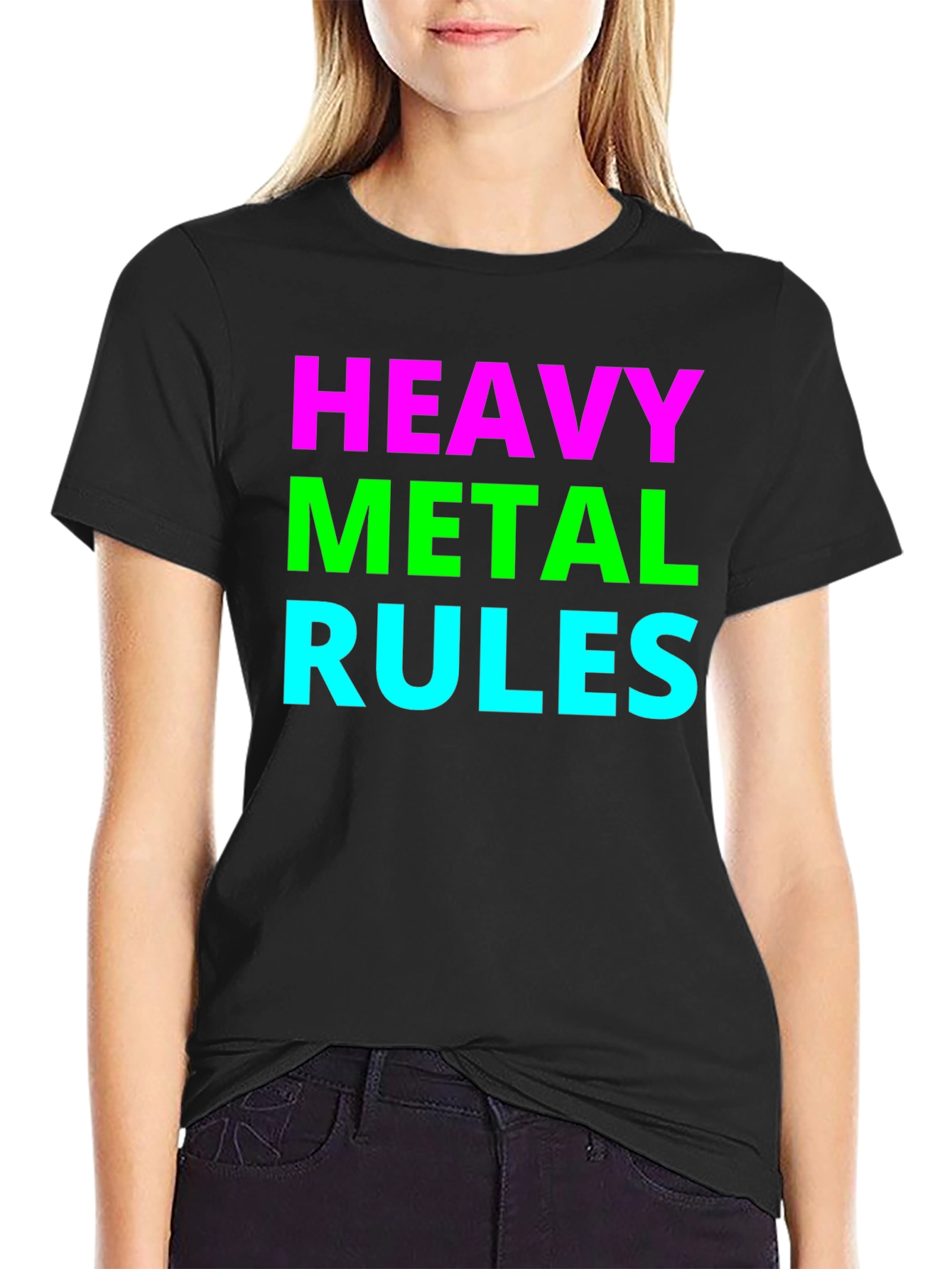 Black Heavy Metal Rules T-Shirt - Bold Graphic Tee view 2