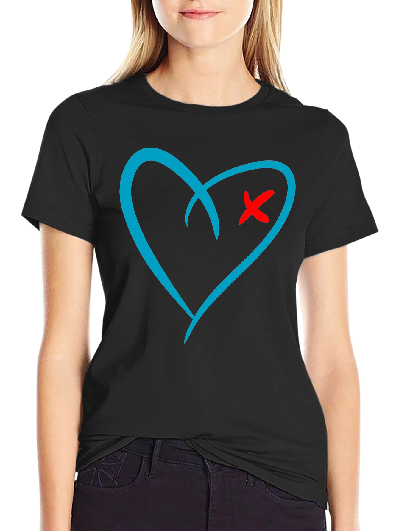 Black Heart X Graphic Print Black T-Shirt view 2