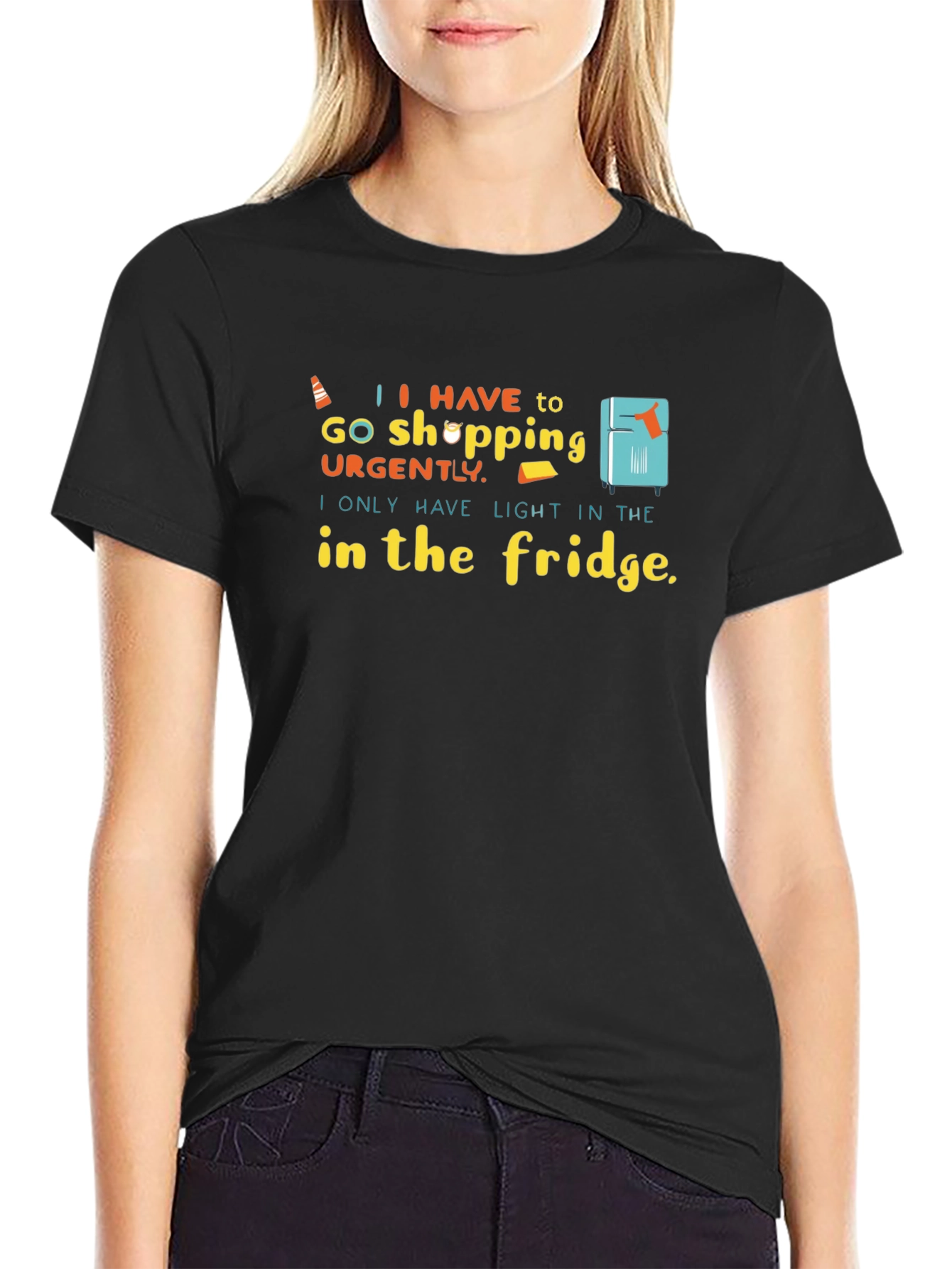 Black Funny "Light in the Fridge" Graphic T-Shirt view 2