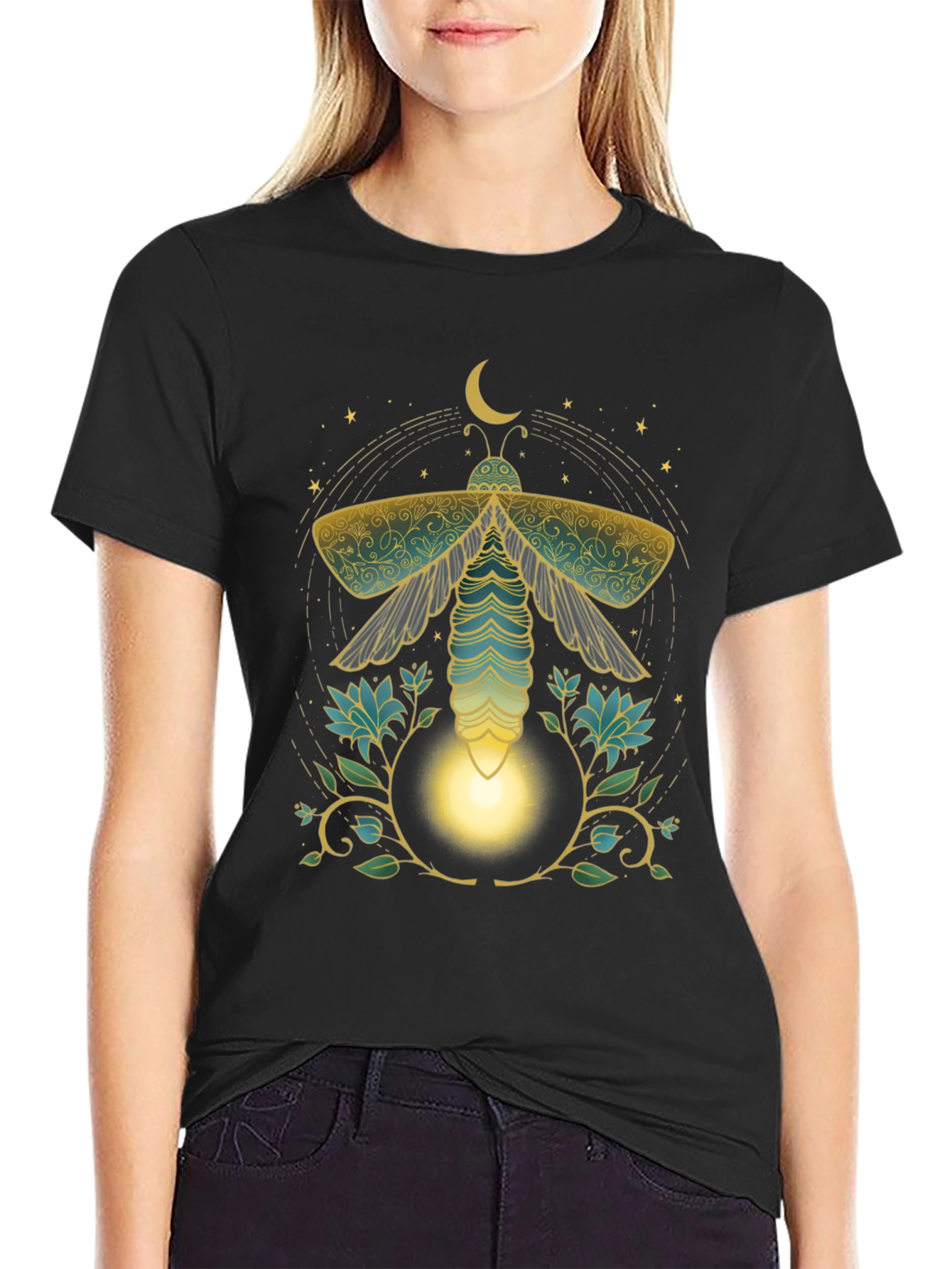 Black Mystic Moth Graphic Tee - Unique Print view 2