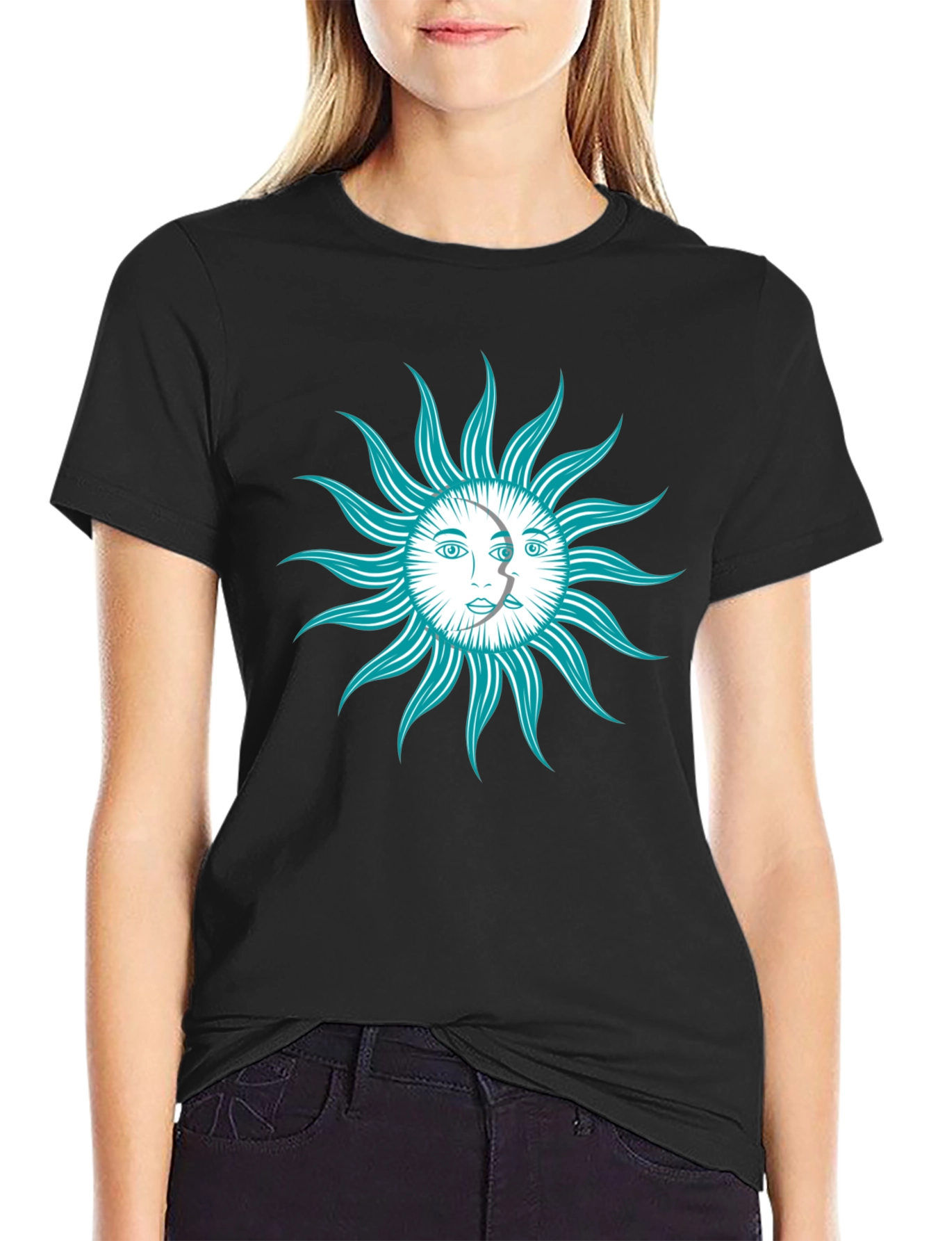 Black Celestial Sun & Moon Graphic T-Shirt view 2