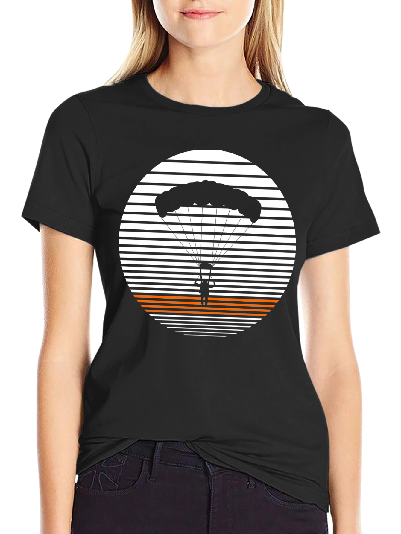 Black Parachute Graphic T-Shirt - Retro Skydiving Tee view 2