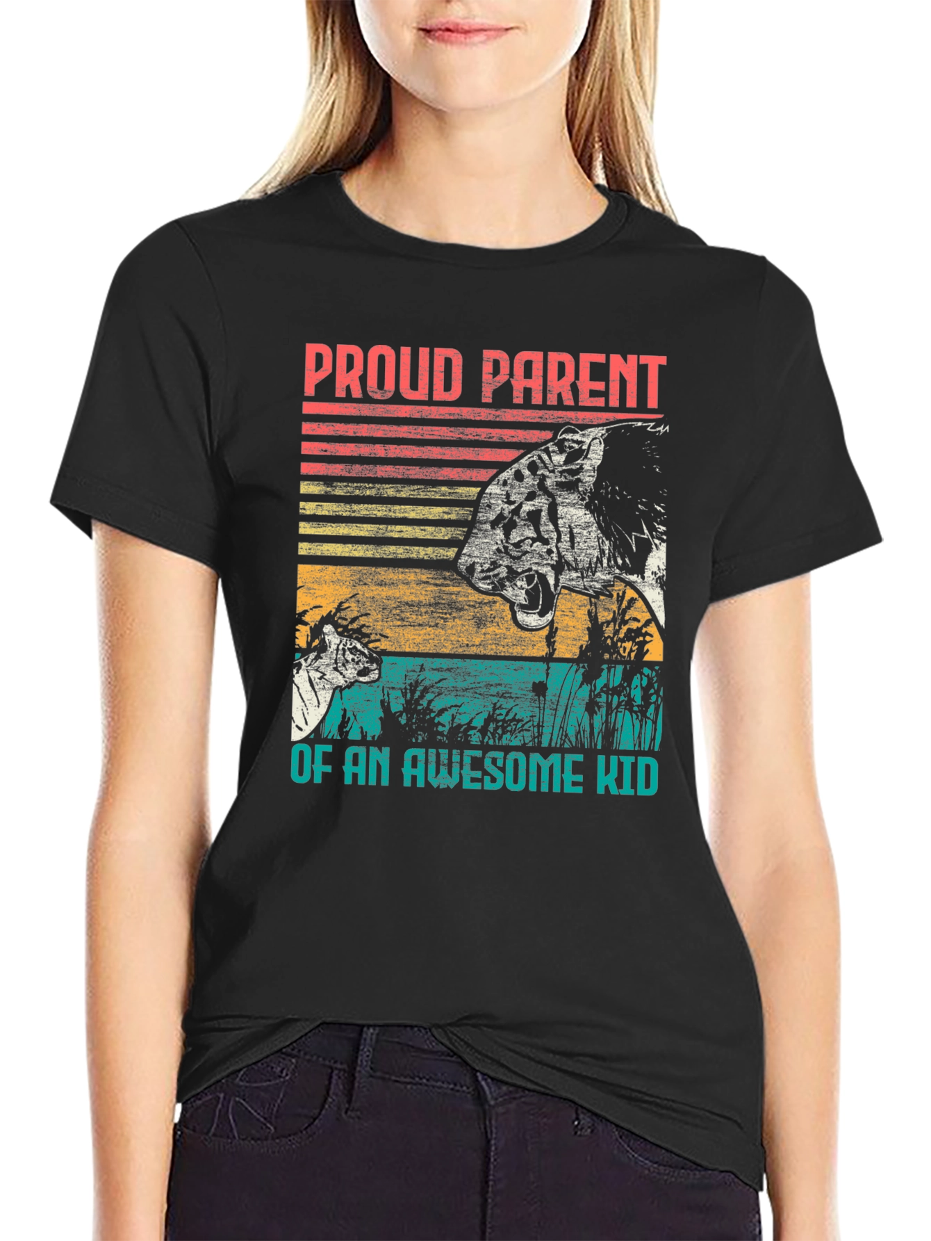 Black Proud Parent Awesome Kid Tiger Graphic T-Shirt view 2